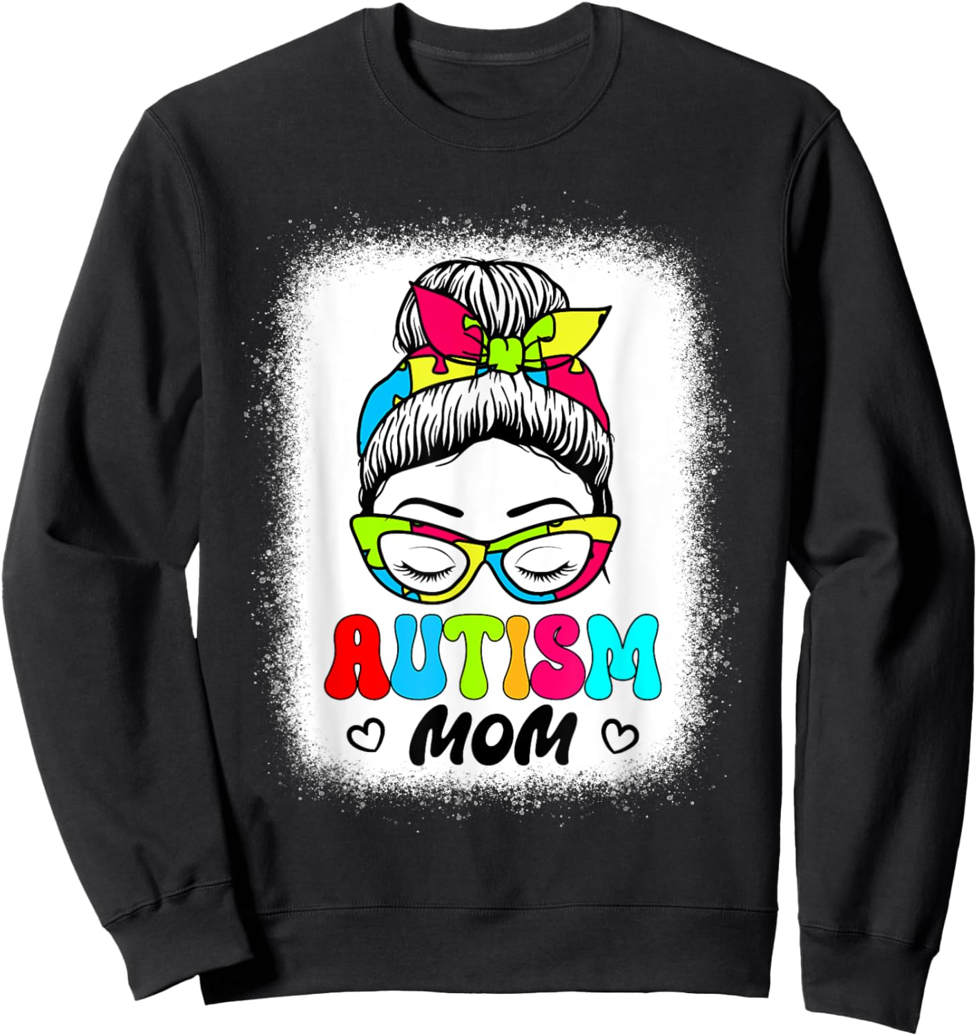 Autism Mom Shirt Women Groovy Messy Bun Autism Awareness Sweatshirt - Sweatshirt | Black