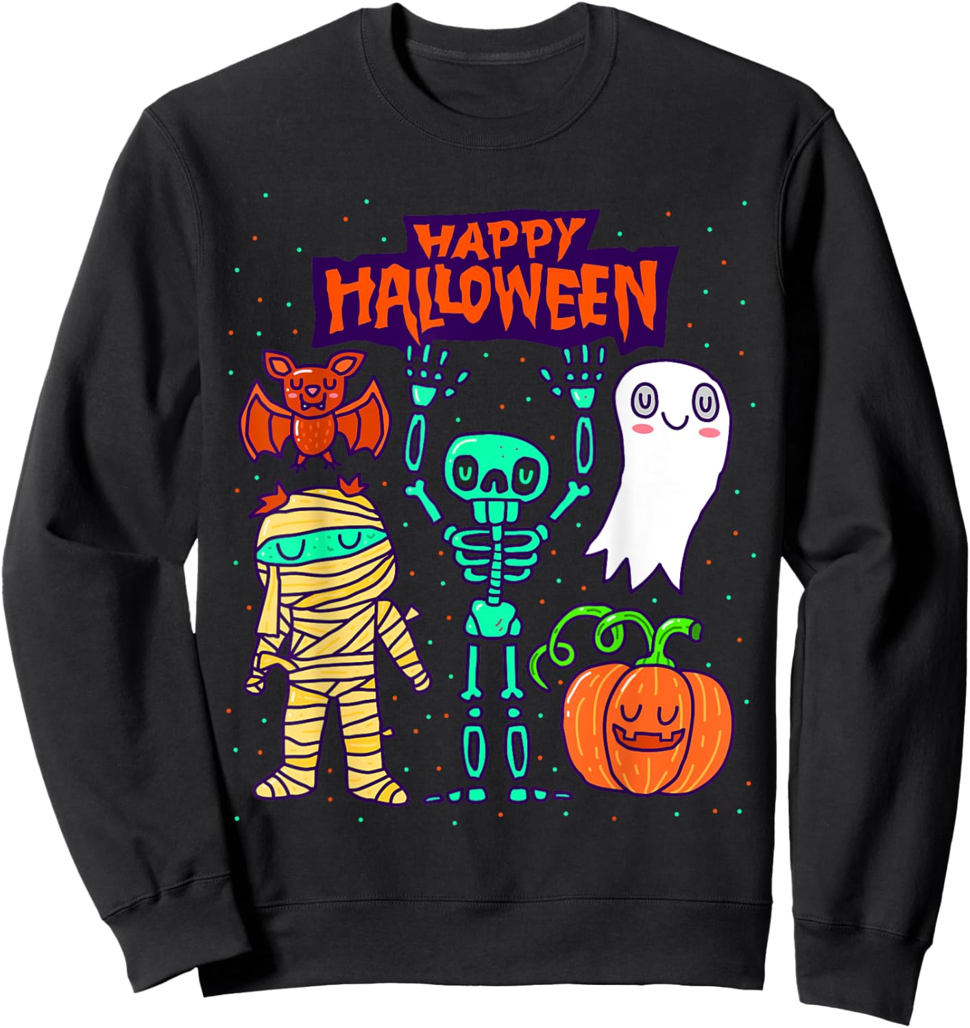 Happy Halloween Skeleton Pumpkin Ghost Cute Kids Boys Girls Sweatshirt - Sweatshirt | Black