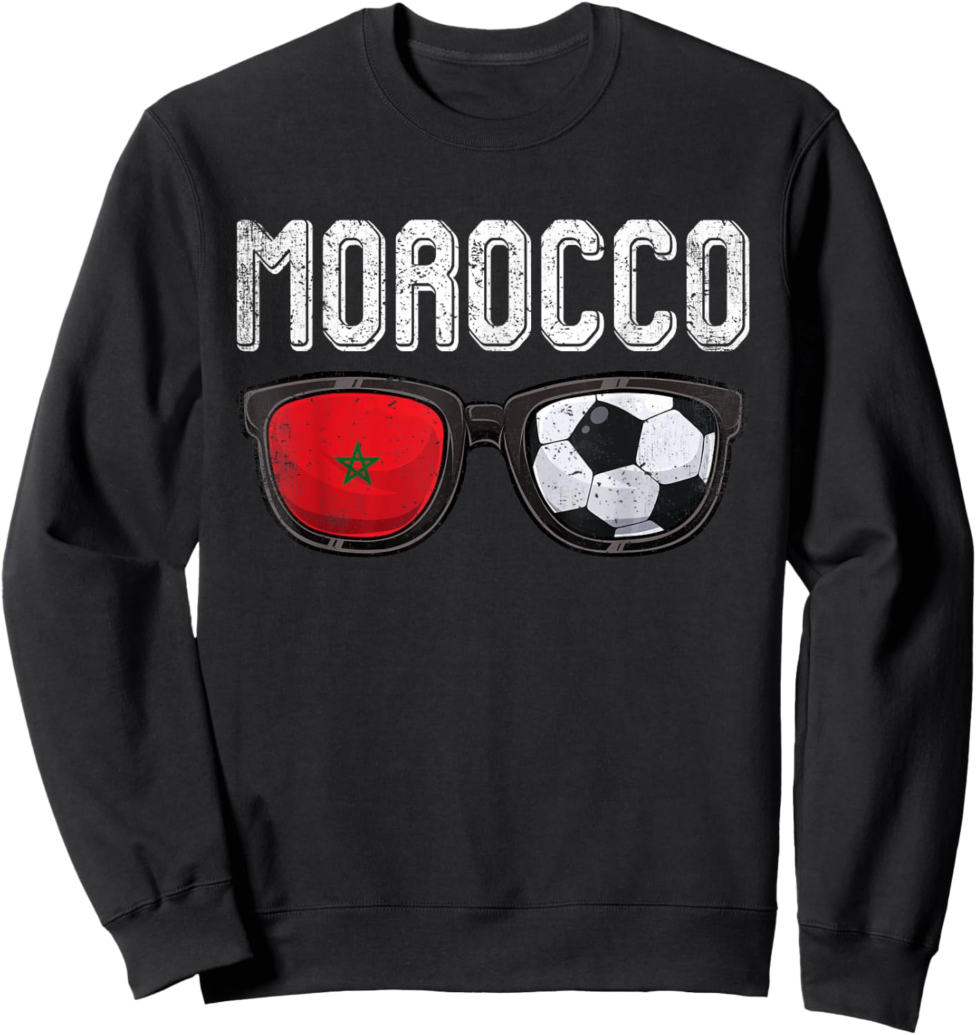 Morocco Soccer Funny Moroccan Flag Glasses Football Sweatshirt - Sweatshirt | Black