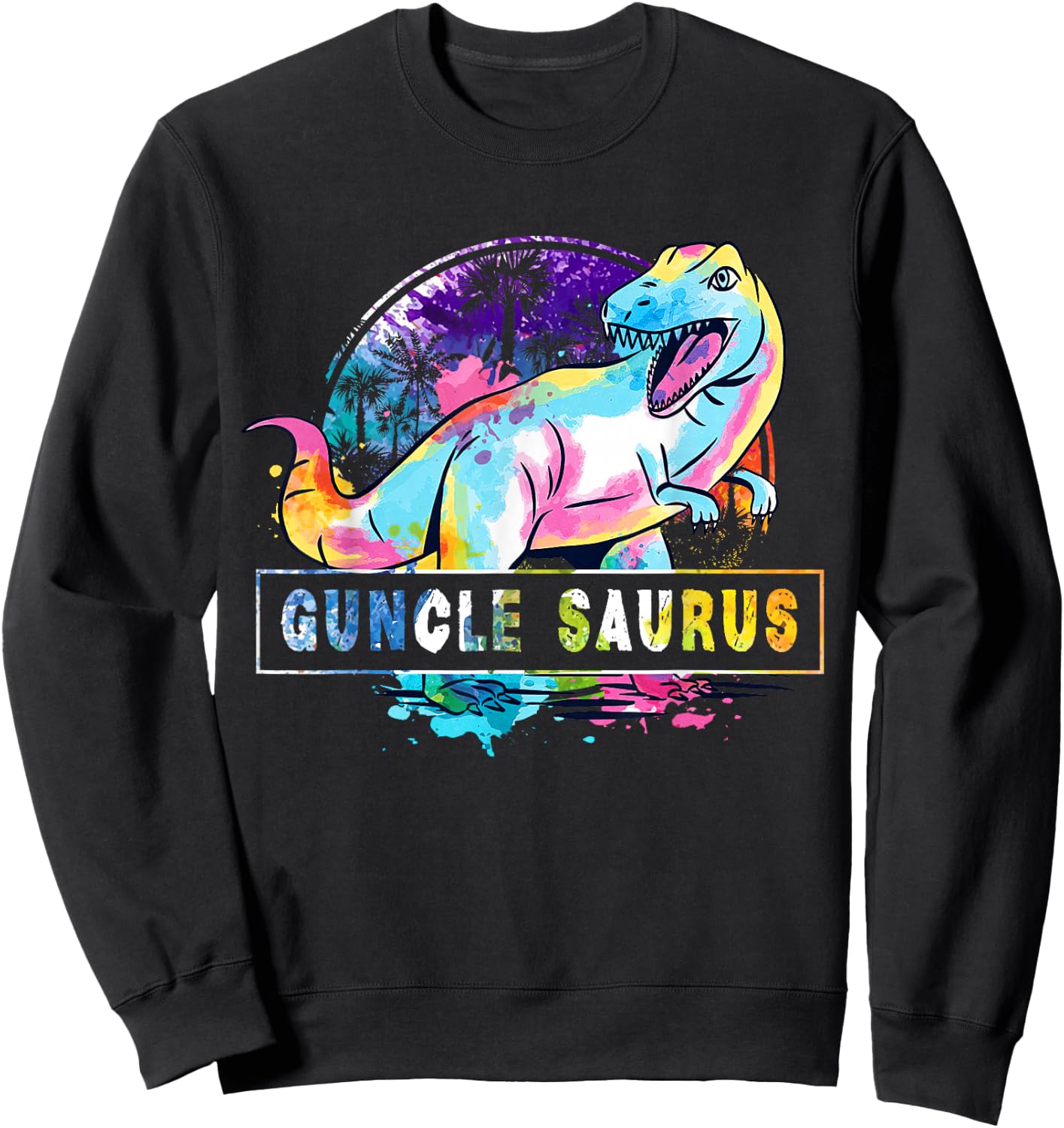 Guncle Saurus Dinosaur T Rex Rainbow Pride Color Gay Uncle Sweatshirt - Sweatshirt | Black