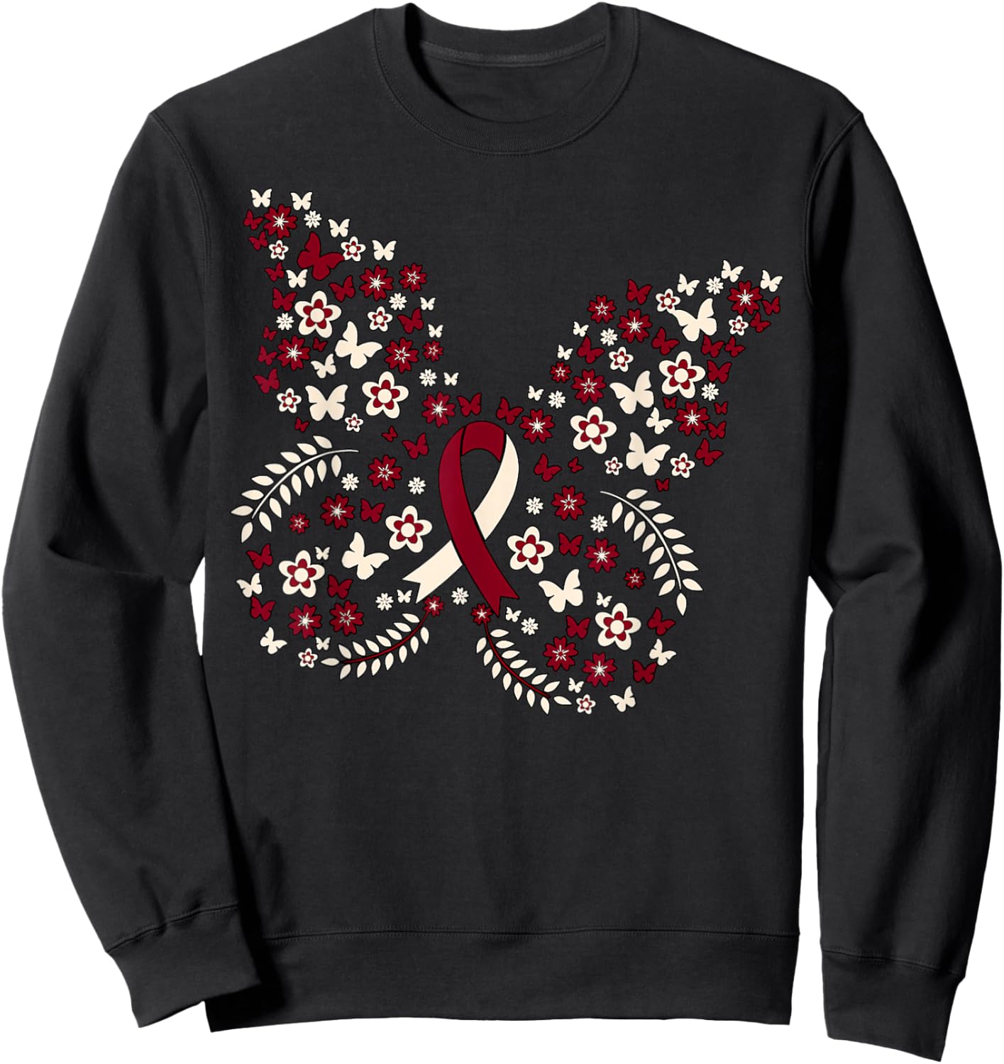 Butterfly Head and Neck Cancer Awareness Survivor Ribbon Sweatshirt - Sweatshirt | Black