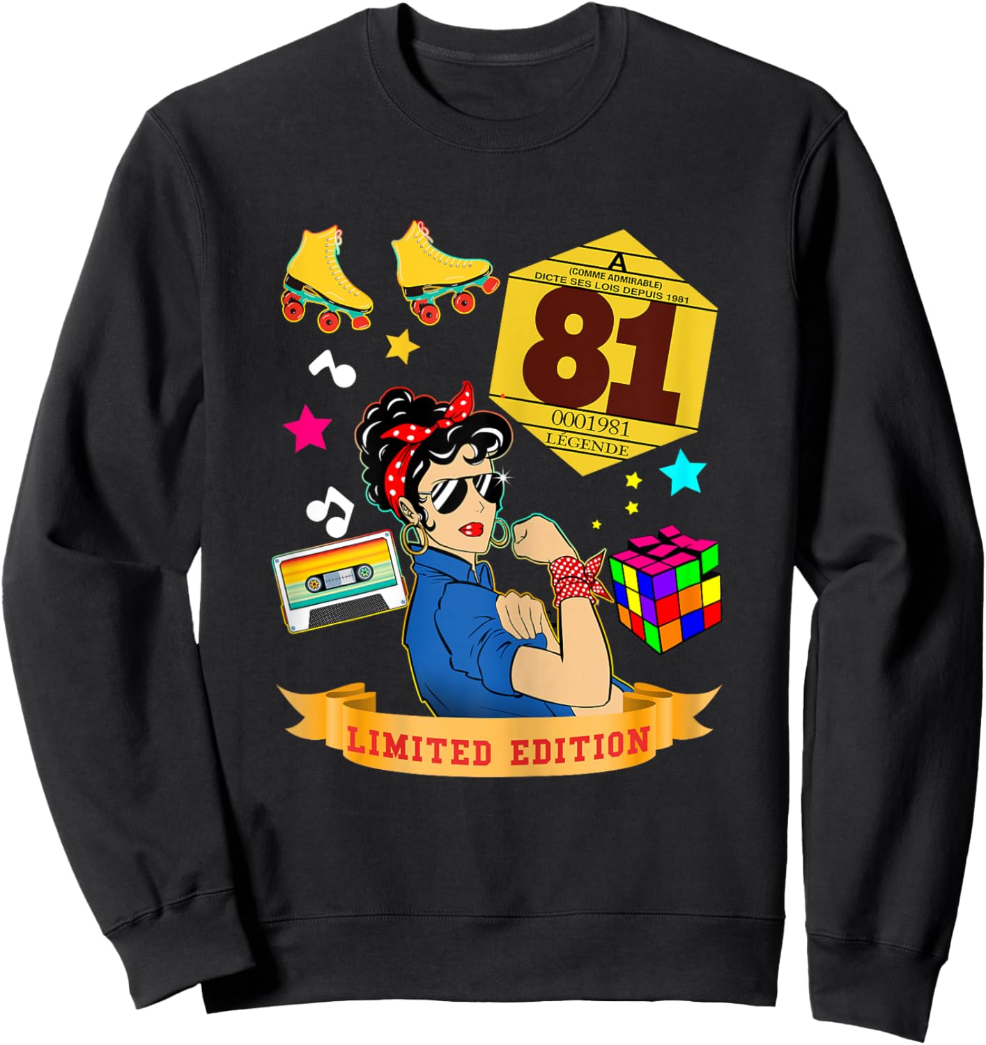 Birthday 1981 Auto Sticker Woman 44 Years Legend Vintage Sweatshirt - Sweatshirt | Black
