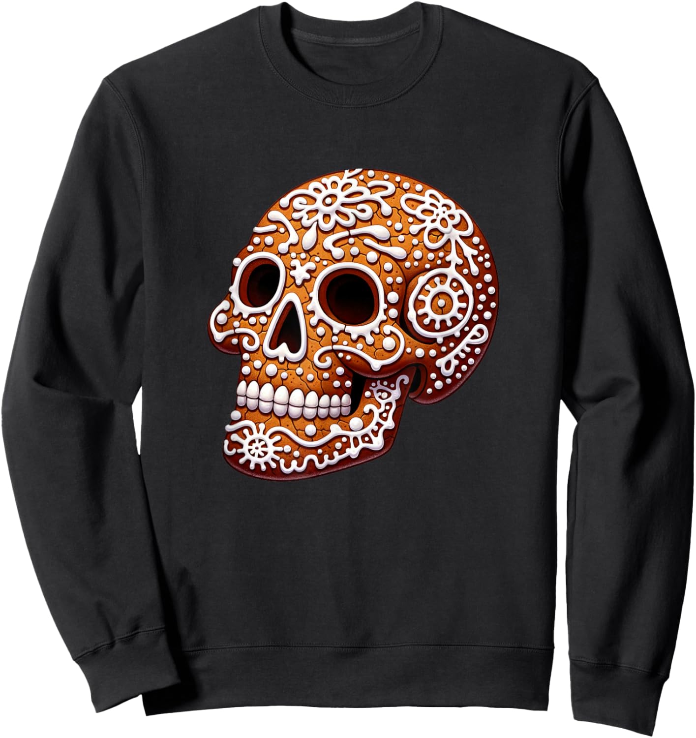 Gingerbread Skull Creepy Christmas Cookie Baking Holiday Sweatshirt - Sweatshirt | Black