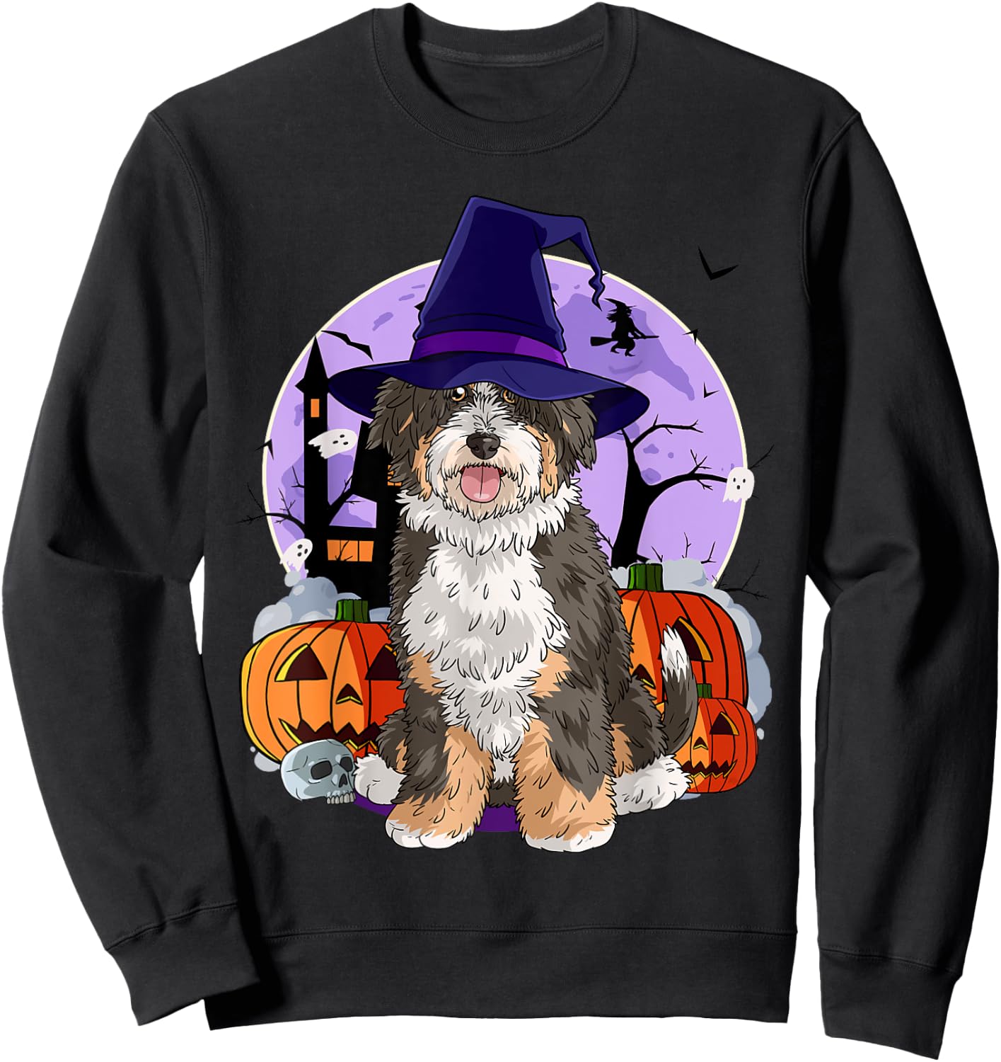 Cute Bernedoodle Halloween Witch Pumpkin Sweatshirt - Sweatshirt | Black