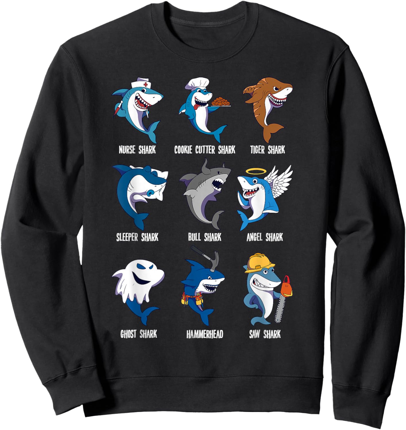 Types of Sharks Pun Ocean Marine Biology Fishing Shark Lover Sweatshirt - Sweatshirt | Black