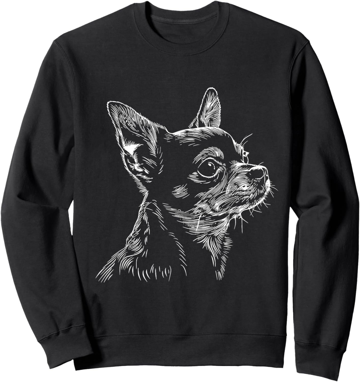 Chihuahua Dog Face Line Art Design , Small, Black Sweatshirt - Sweatshirt | Black