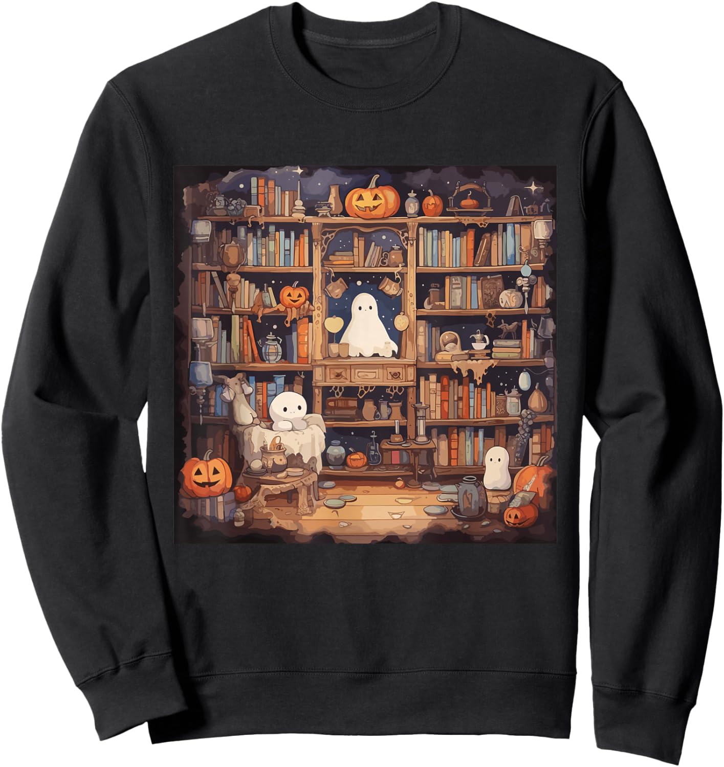 Cute Ghost Reading Books Halloween Sweatshirt - Sweatshirt | Black