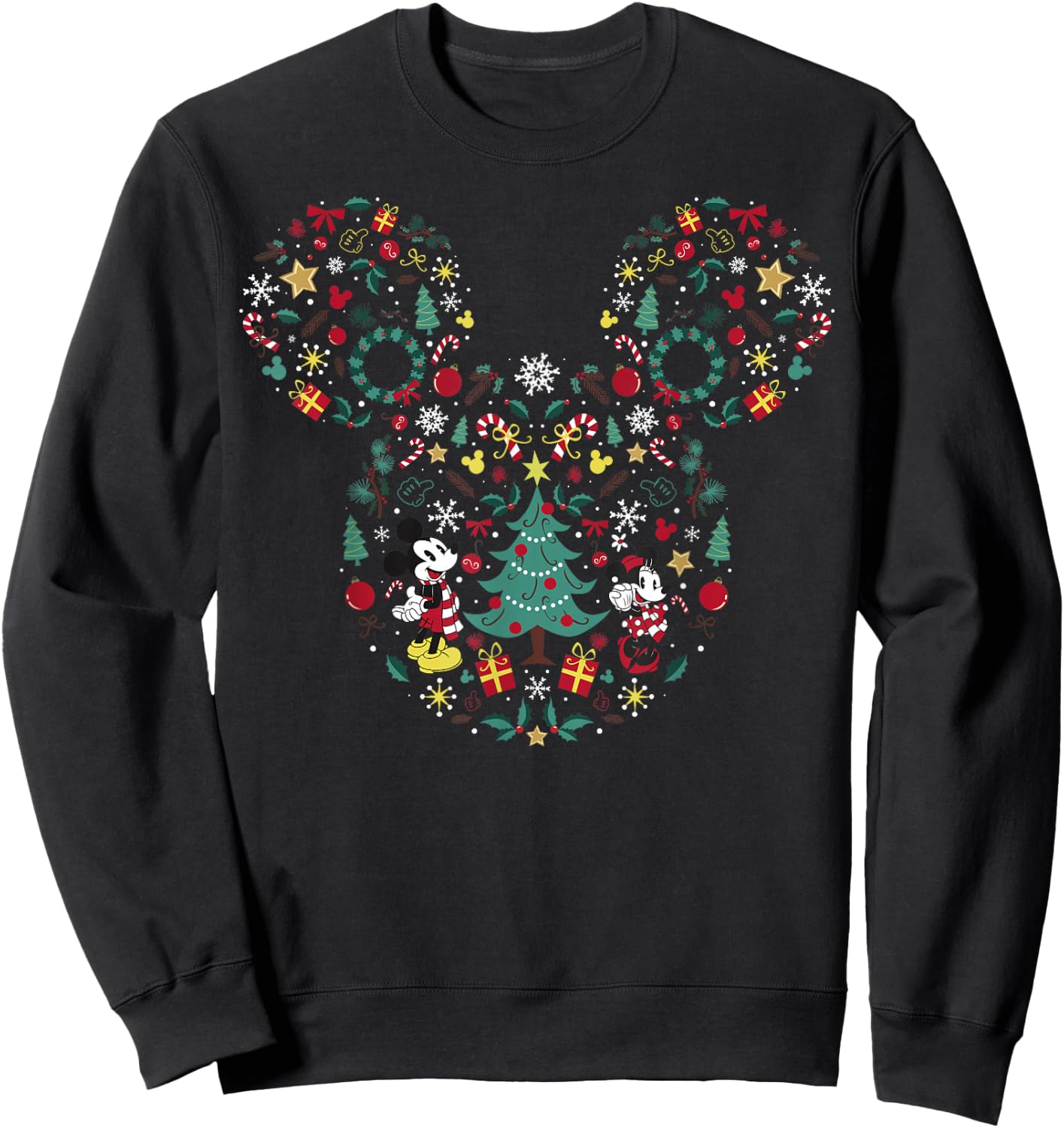 Disney Mickey And Minnie Christmas Mashup Short Sleeve Sweatshirt - Sweatshirt | Black