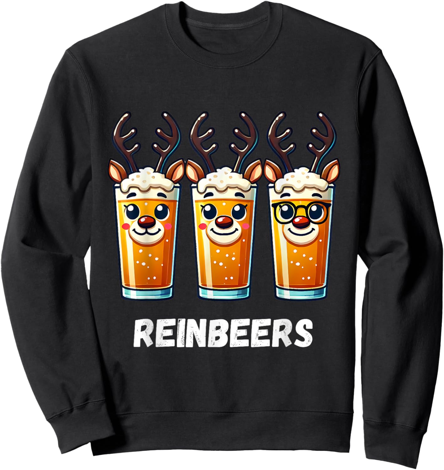 Reinbeers Funny Reindeer Beer Christmas Drinking Sweatshirt - Sweatshirt | Black
