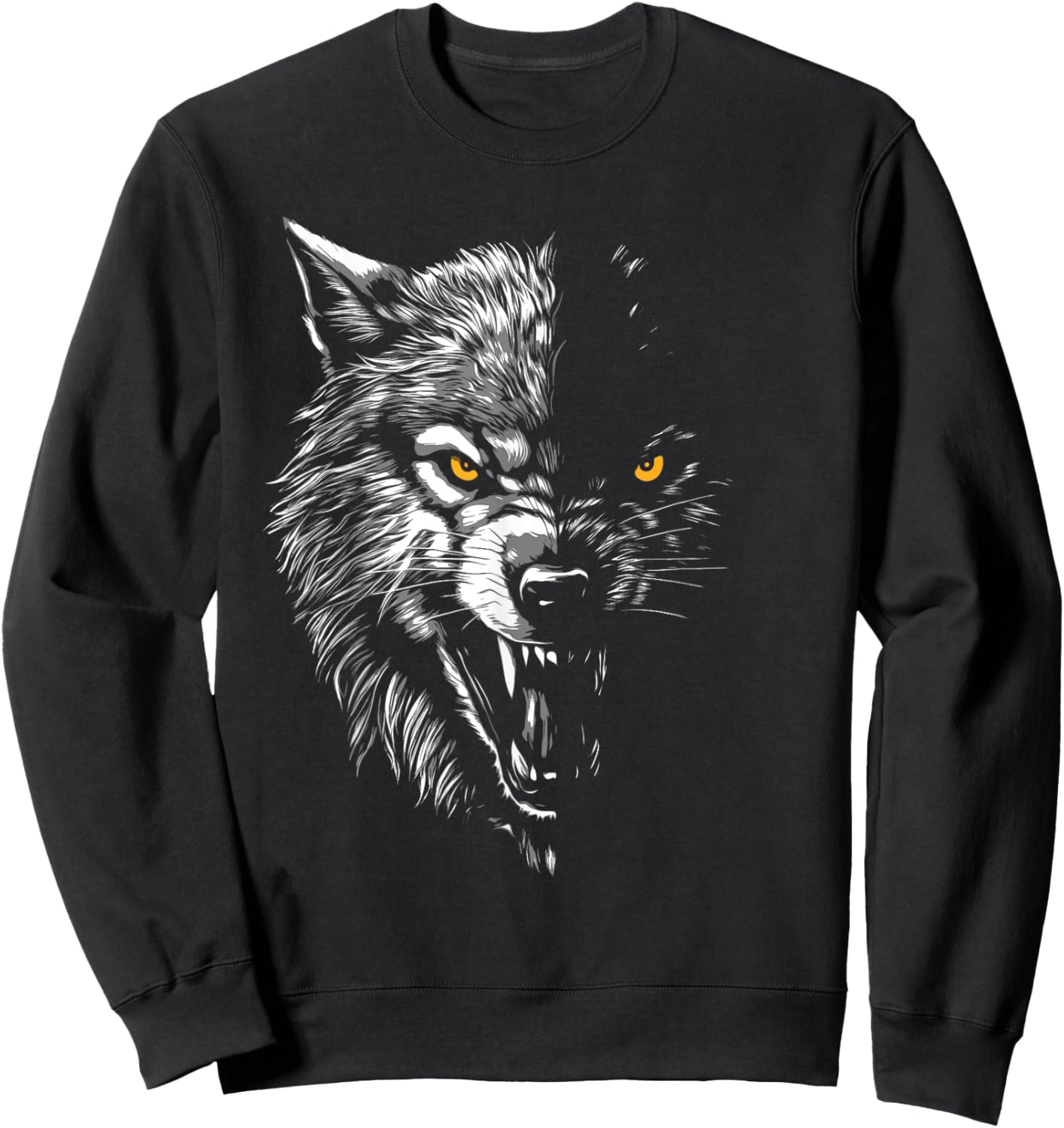 Wolf Face - Wildlife Animal Lover Hunter Camper Hiker Sweatshirt - Sweatshirt | Black