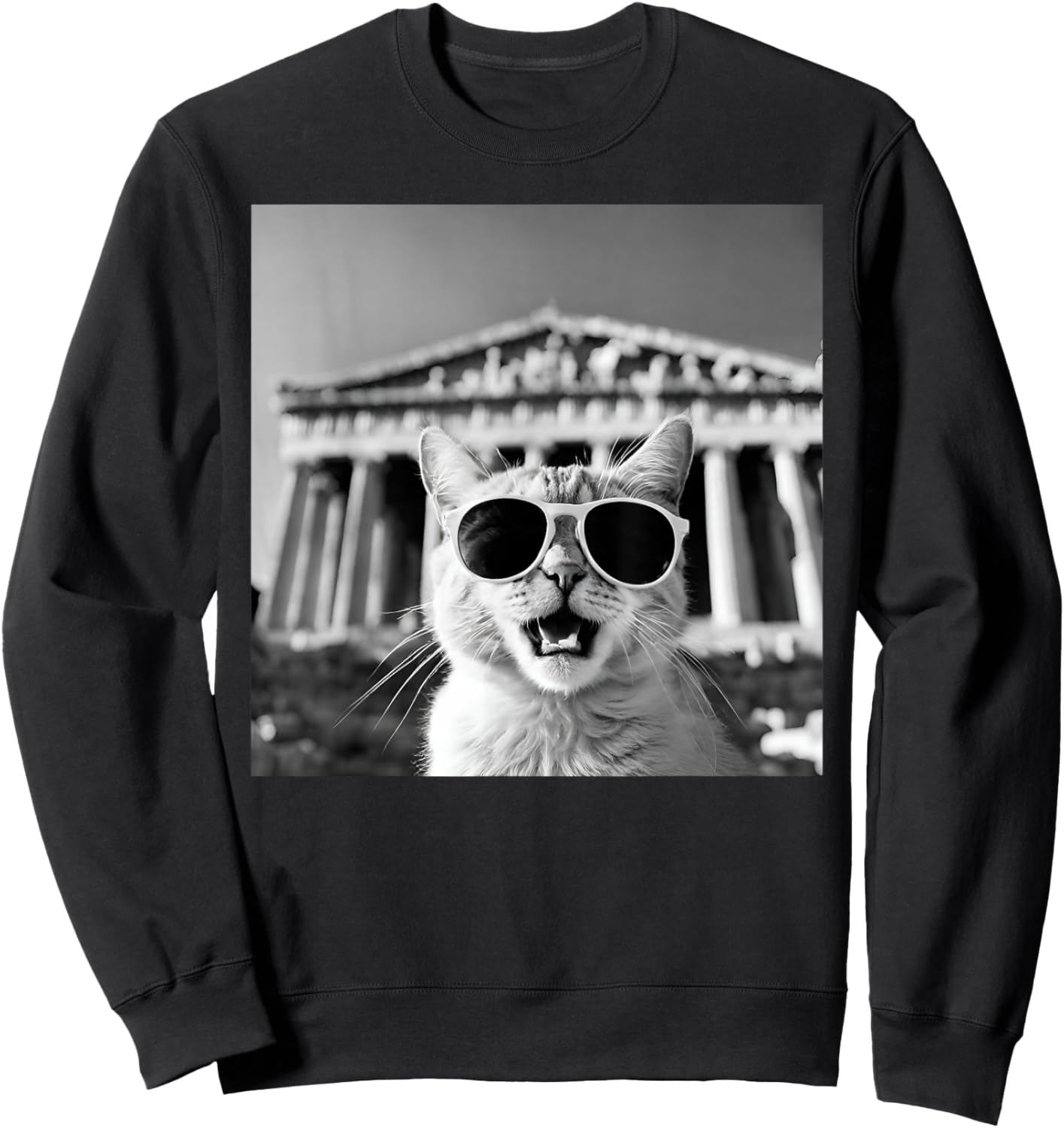Funny Cat Wearing Sunglasses In Greece, Athens at Parthenon Sweatshirt - Sweatshirt | Black