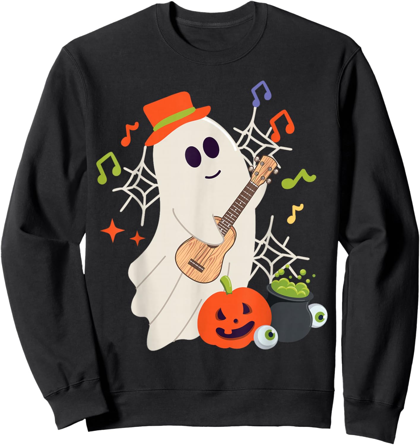 Hawaiian Ukulele Uke Halloween Ghost Sweatshirt - Sweatshirt | Black