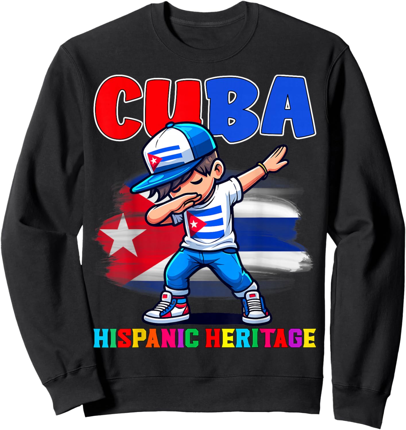 Cuba Dabbing Kid Hispanic Heritage Celebration for Kids Sweatshirt - Sweatshirt | Black