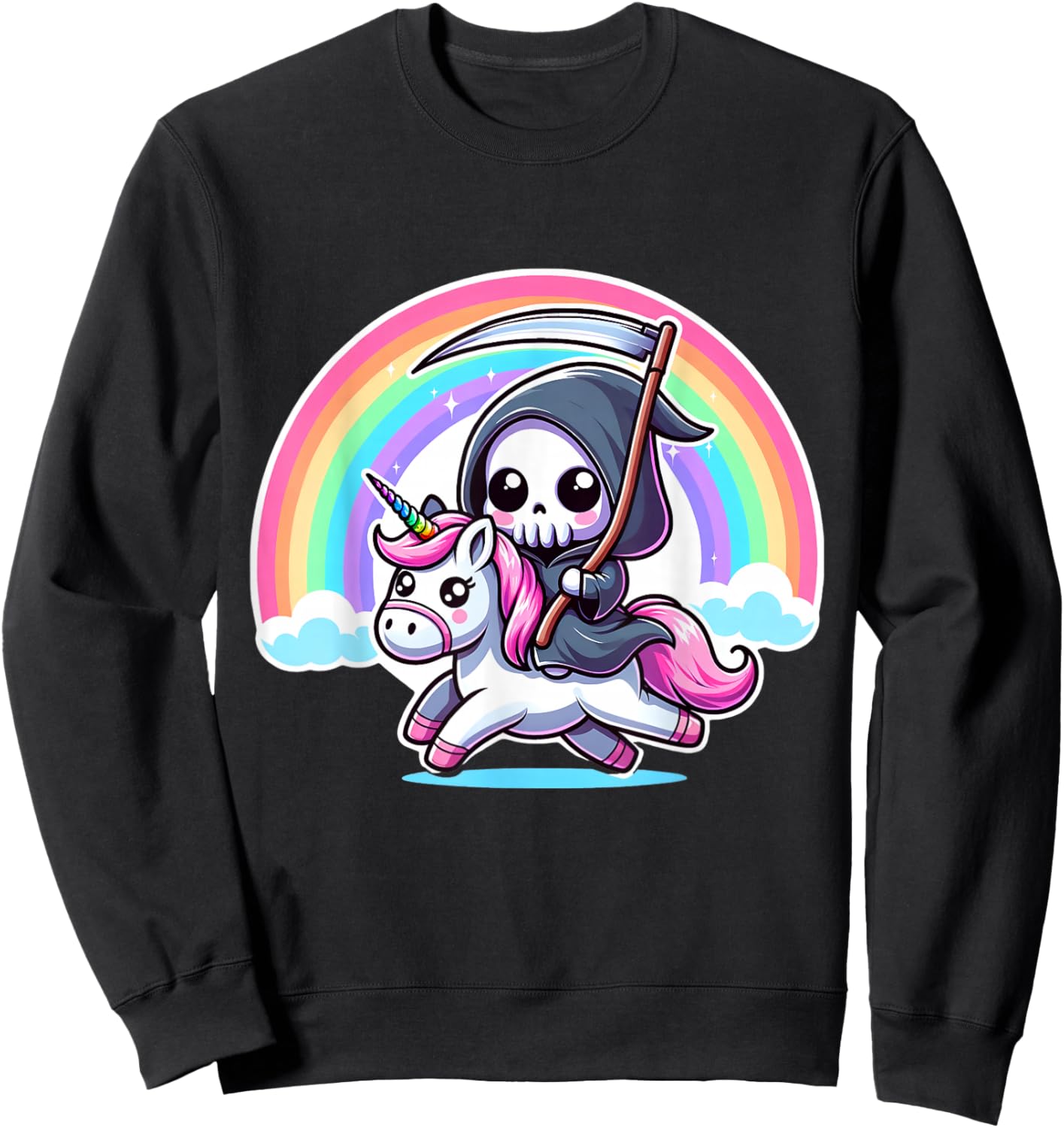 Grim Reaper Unicorn Funny Rainbow Heavy Metal Design Sweatshirt - Sweatshirt | Black