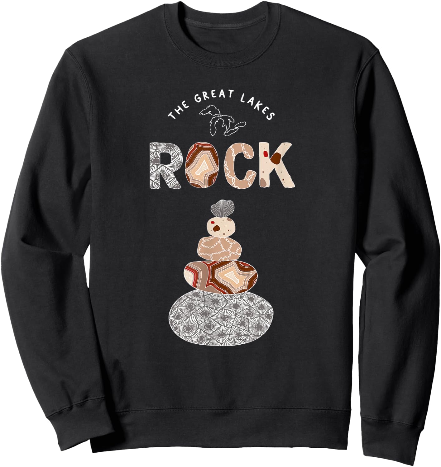 Great Lakes Rock Colored Rock Stack Petoskey Stone Agate Sweatshirt - Sweatshirt | Black