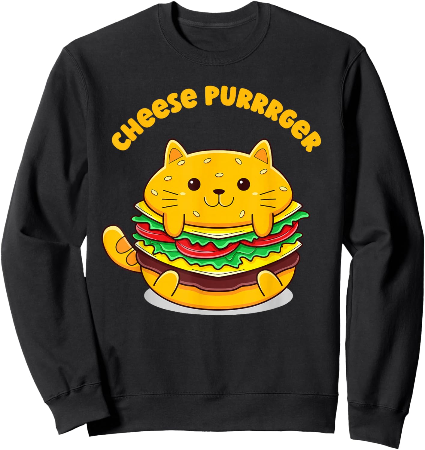 Funny Burger Cat Cheese Purrrger Food Lover Sweatshirt - Sweatshirt | Black