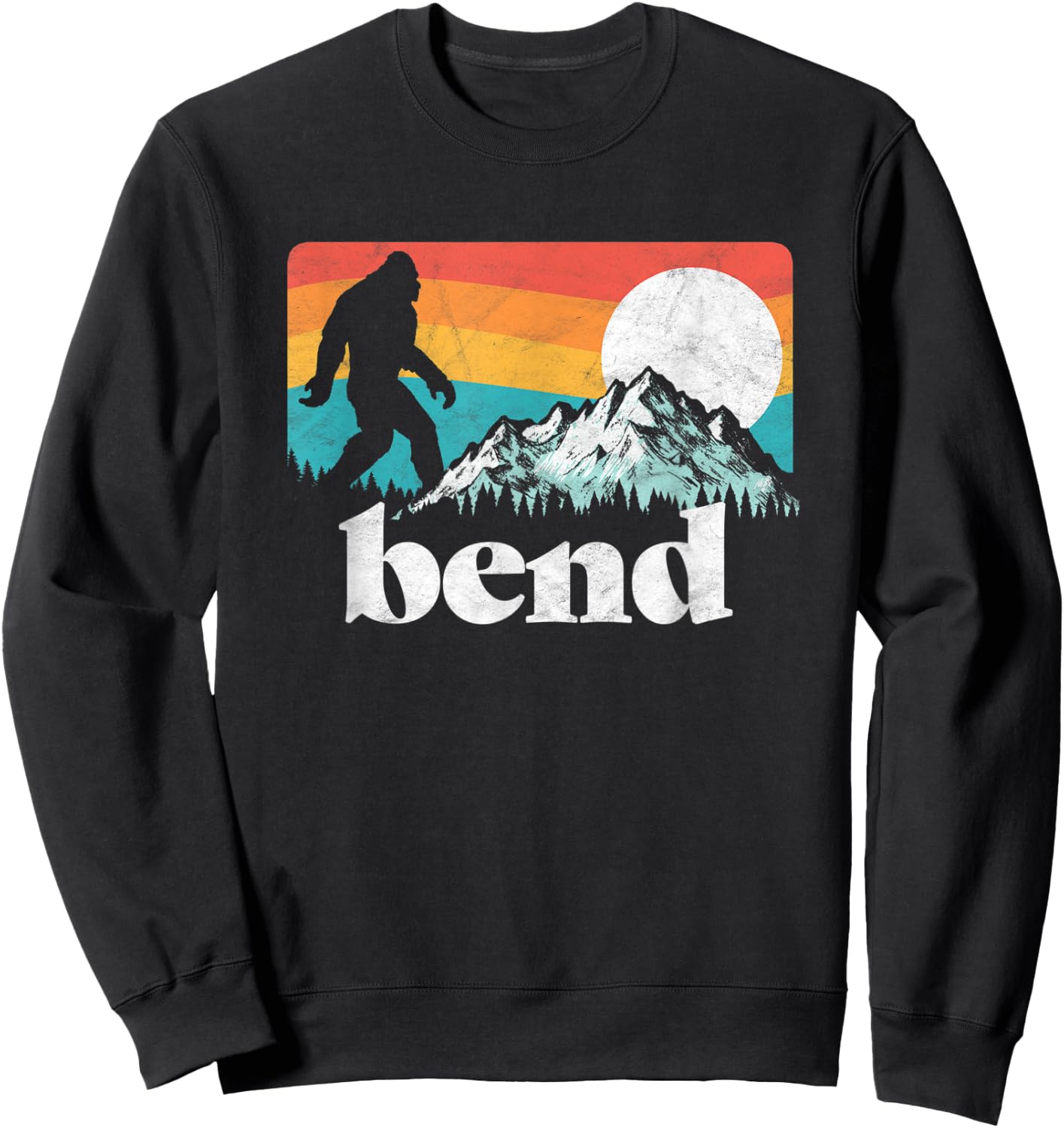 Bend Oregon Retro Bigfoot MountainsNature Graphic Sweatshirt - Sweatshirt | Black