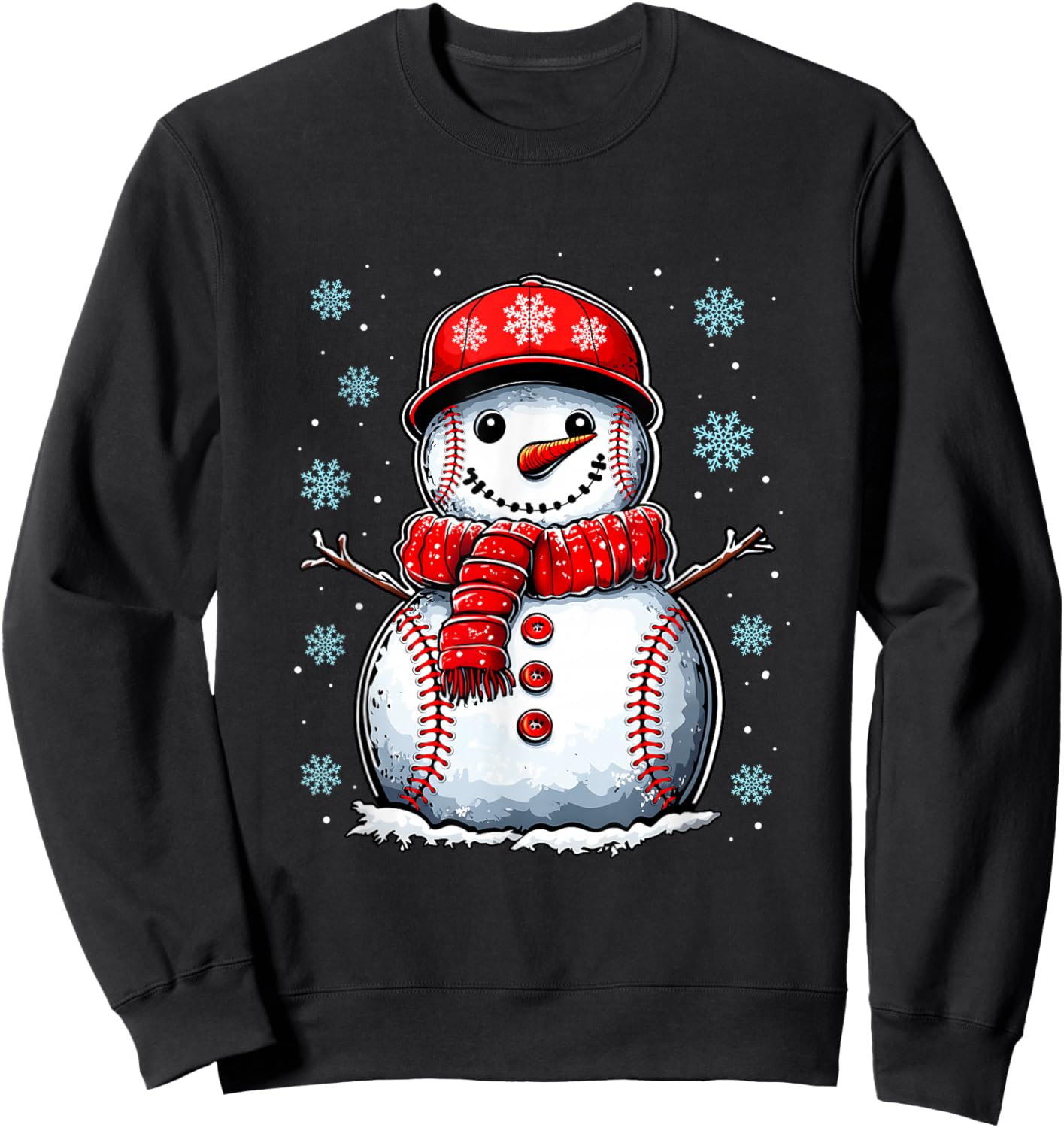 Christmas Baseball Snowman Boys Baseball Christmas Women Men Sweatshirt - Sweatshirt | Black