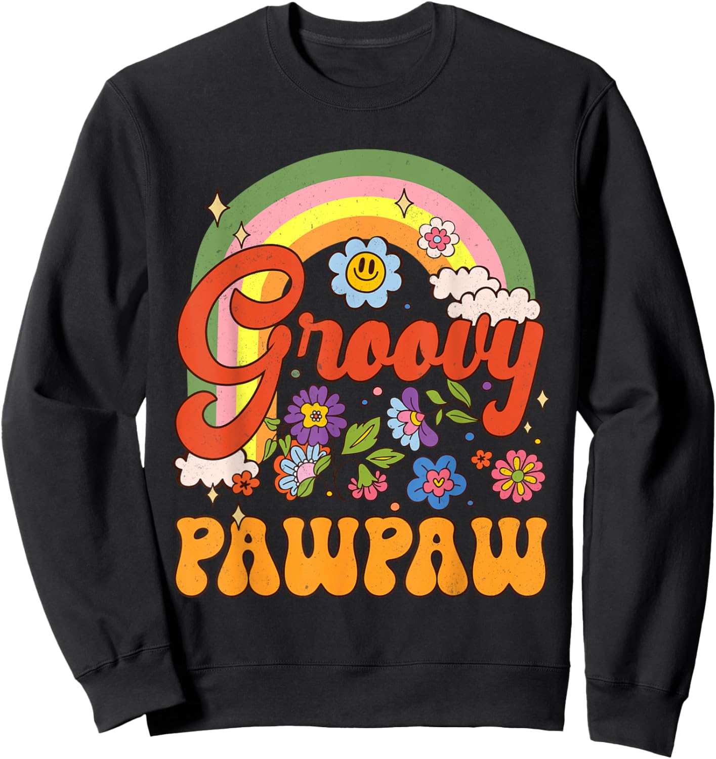 Groovy Pawpaw Hippie Rainbow Father's Day Dad Grandpa Men Sweatshirt - Sweatshirt | Black