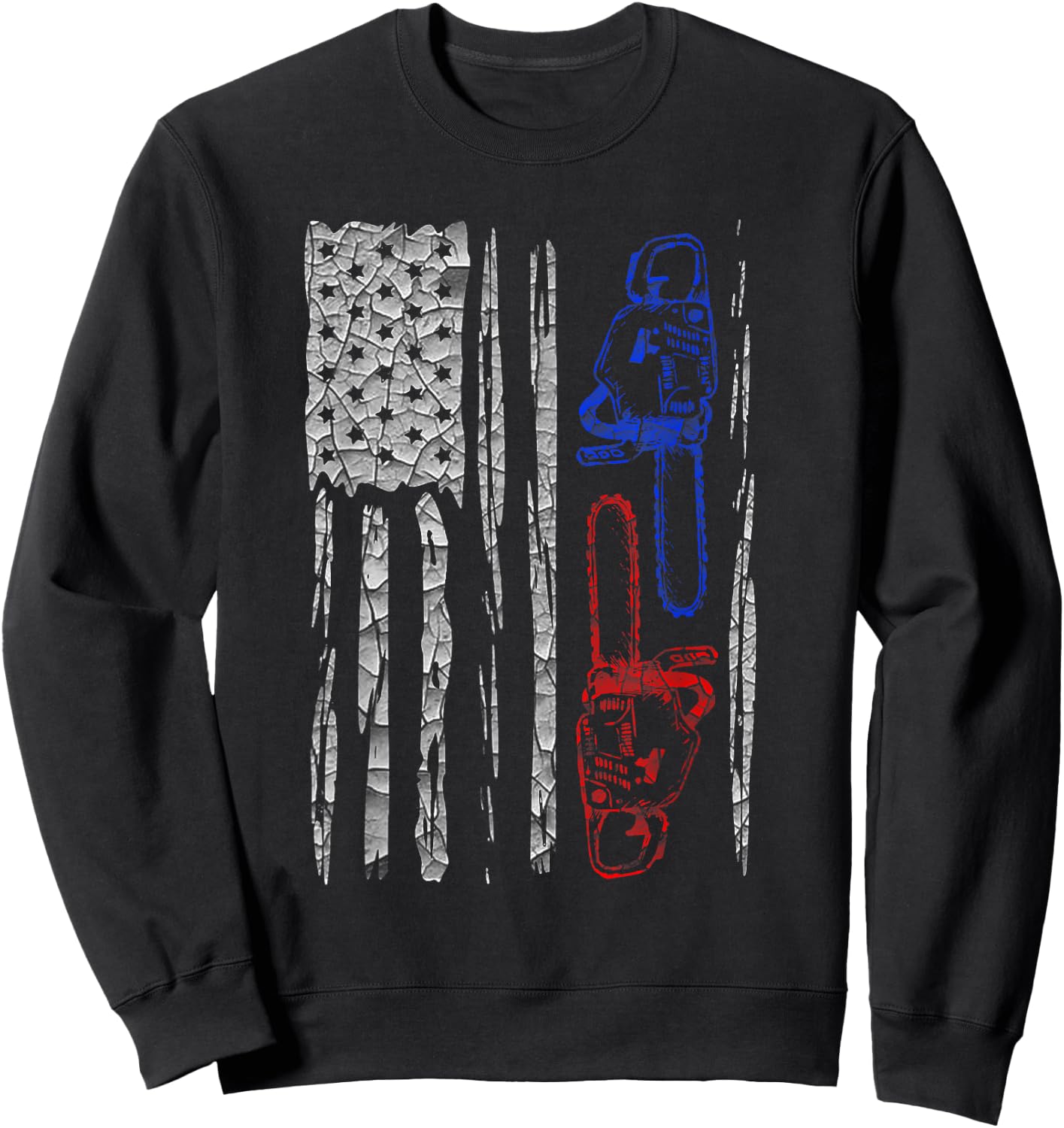 US FLAG CHAINSAW Lumberjack Logger Lumber Gift Sweatshirt - Sweatshirt | Black