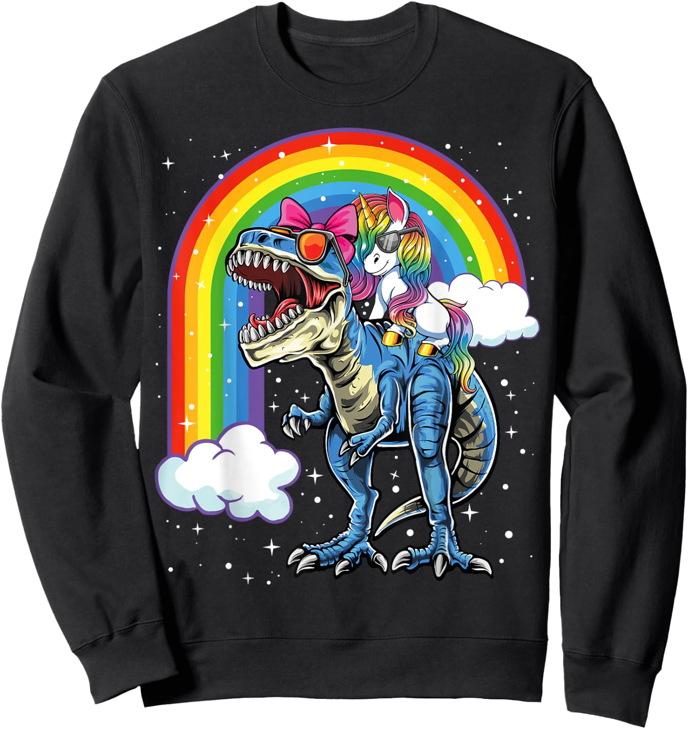 Unicorn Riding T Rex Dinosaur Boys Girls Kids Gift Men Sweatshirt - Sweatshirt | Black
