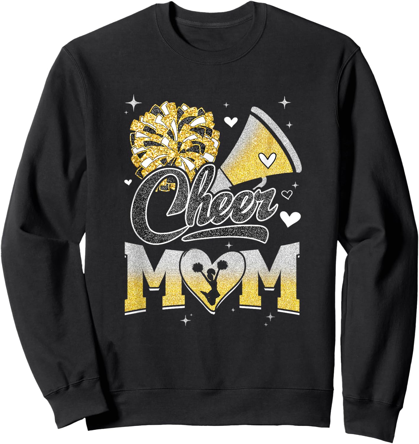 Cheer Mom Yellow Cheerleading Football Graphic Sweatshirt - Sweatshirt | Black