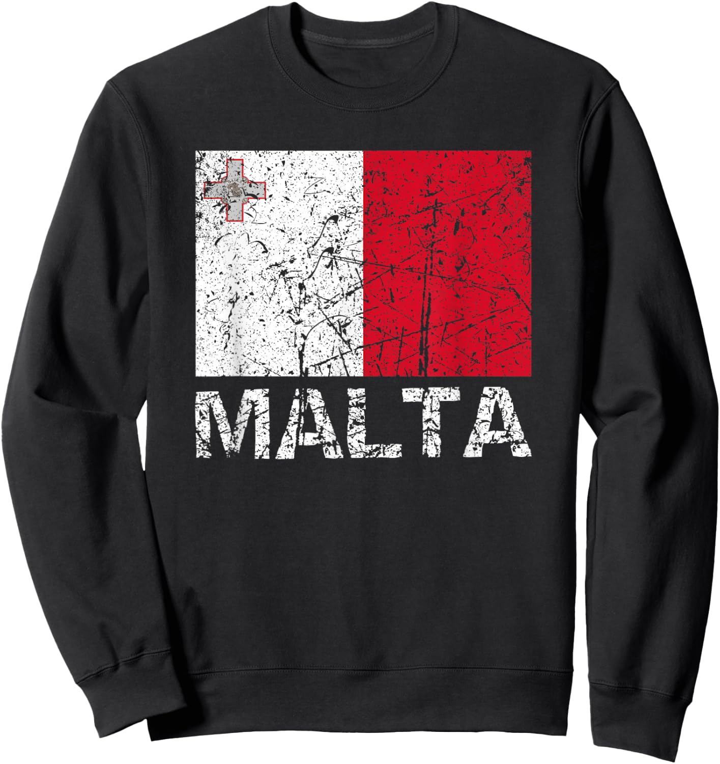 Maltese Flag Of Malta Patriotic Distressed Men Women Kids Sweatshirt - Sweatshirt | Black