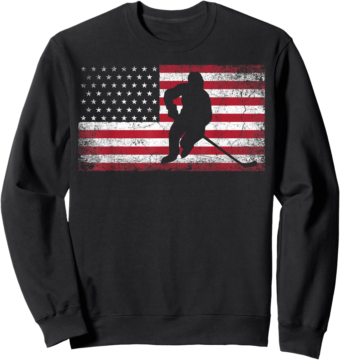 Hockey American Flag 4th of July Patriotic USA Dad Men Son Sweatshirt - Sweatshirt | Black