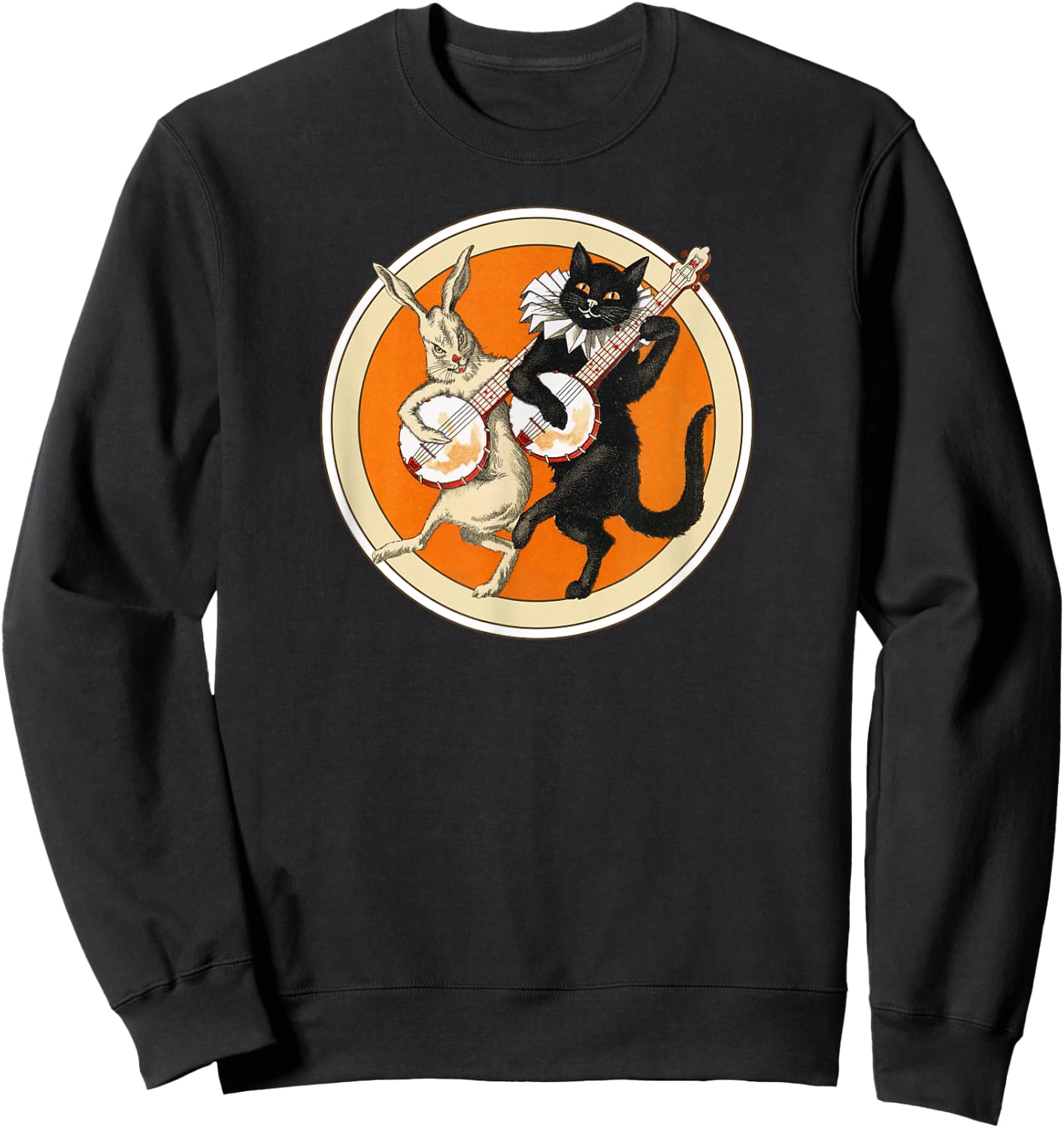 The Black Cat Magazine Halloween Cat Rabbit And Banjo Sweatshirt - Sweatshirt | Black