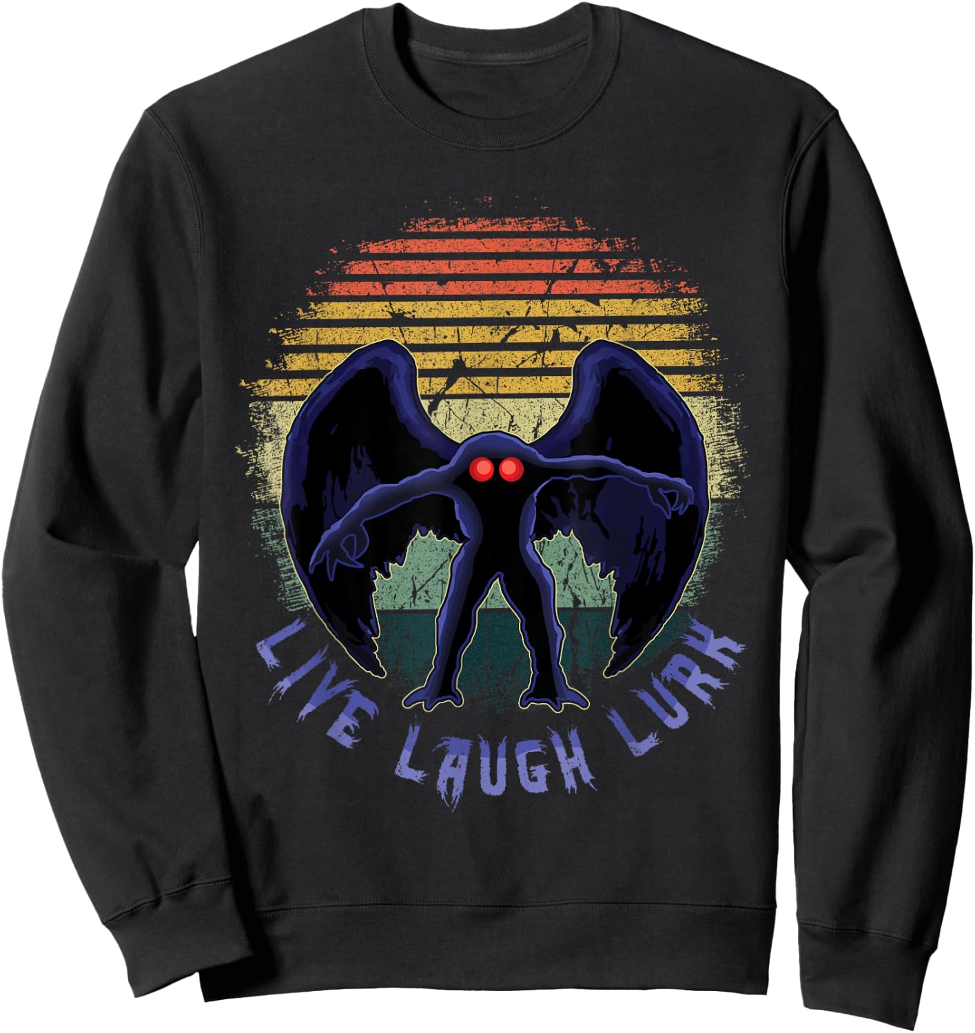 Monster Vintage Moth Man Laugh Live Lurk Halloween Cryptid Sweatshirt - Sweatshirt | Black