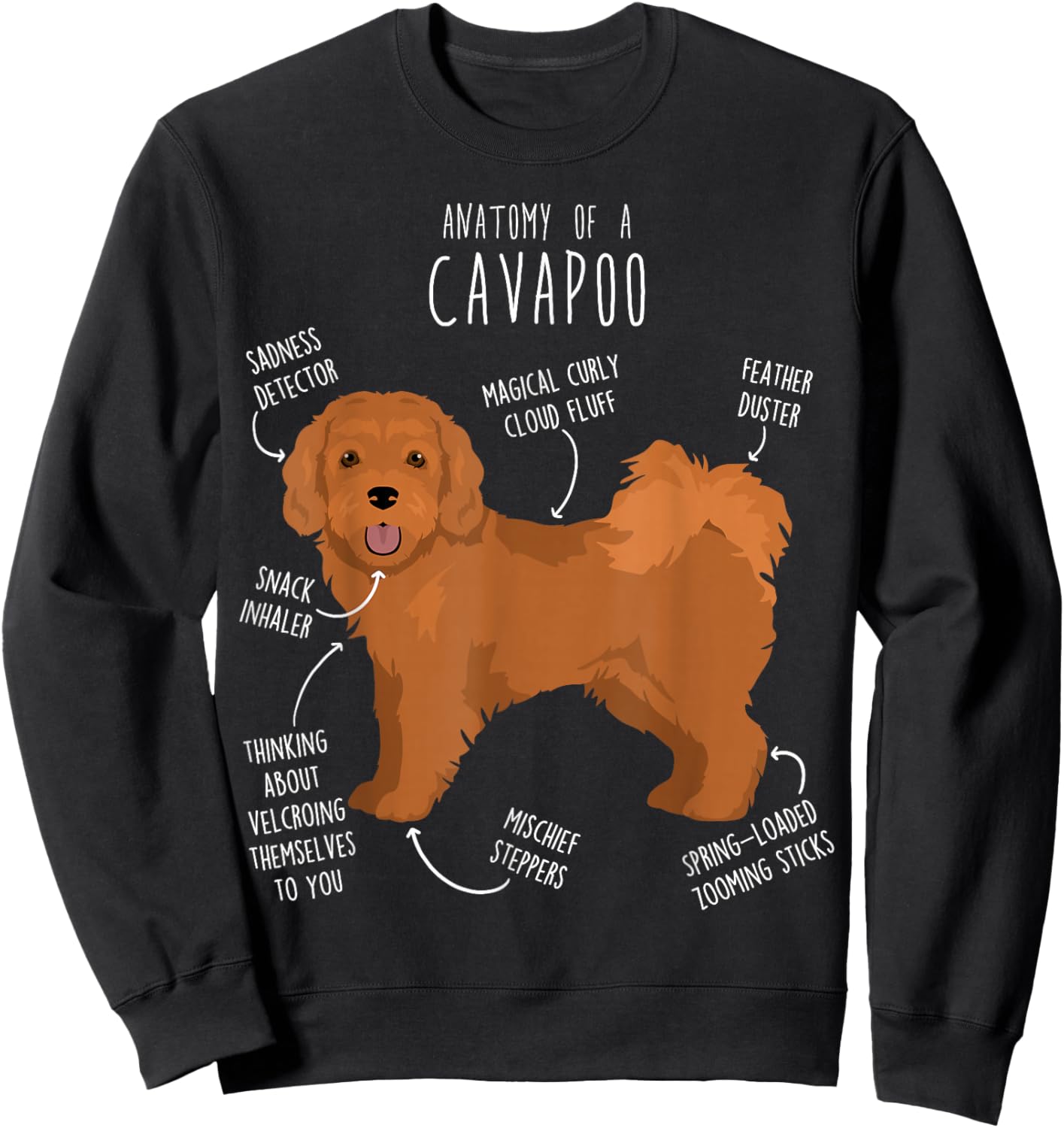 Cavapoo Dog Anatomy, Cute Funny Red Cavoodle Pet Mom Dog Dad Sweatshirt - Sweatshirt | Black