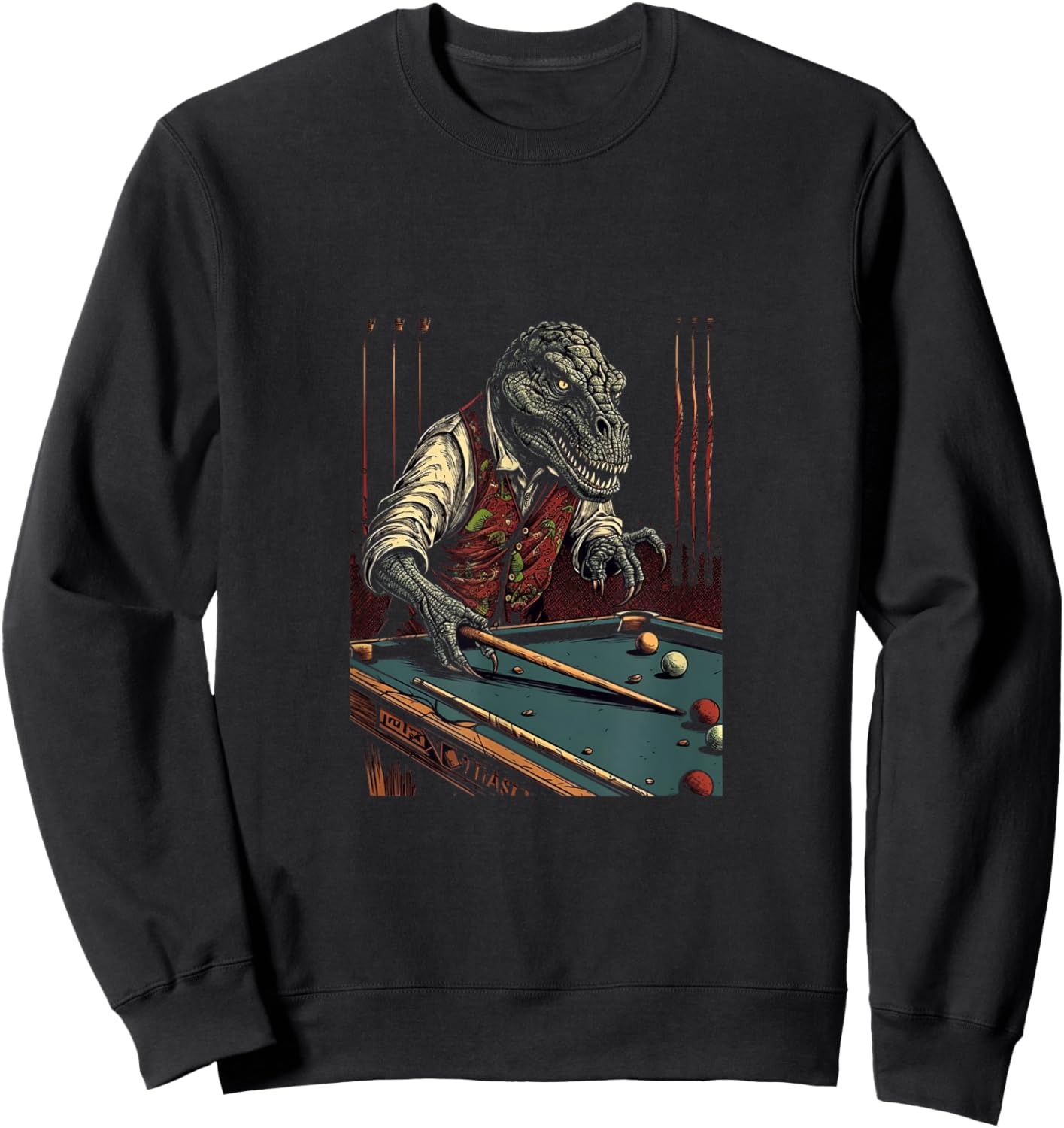 T Rex Playing Billiards Dinosaur Billiard Player Dino Lover Sweatshirt - Sweatshirt | Black
