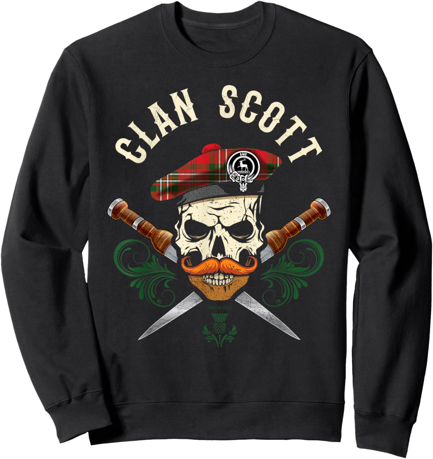 Scottish Clan Scott Surname Skull Dirks Tartan Badge Sweatshirt - Sweatshirt | Black