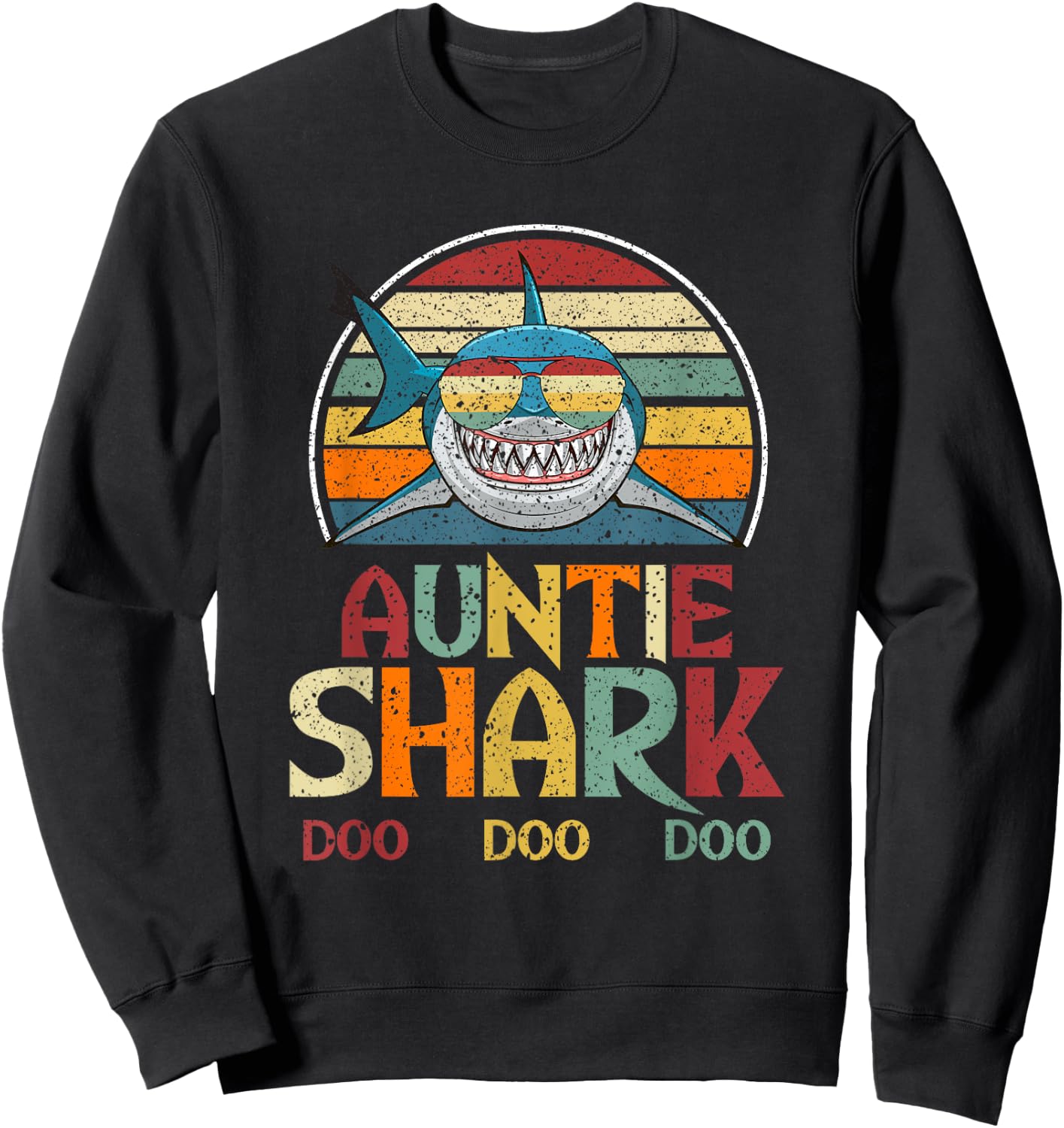 Retro Vintage Auntie Shark Aunt Gift Sweatshirt - Sweatshirt | Black
