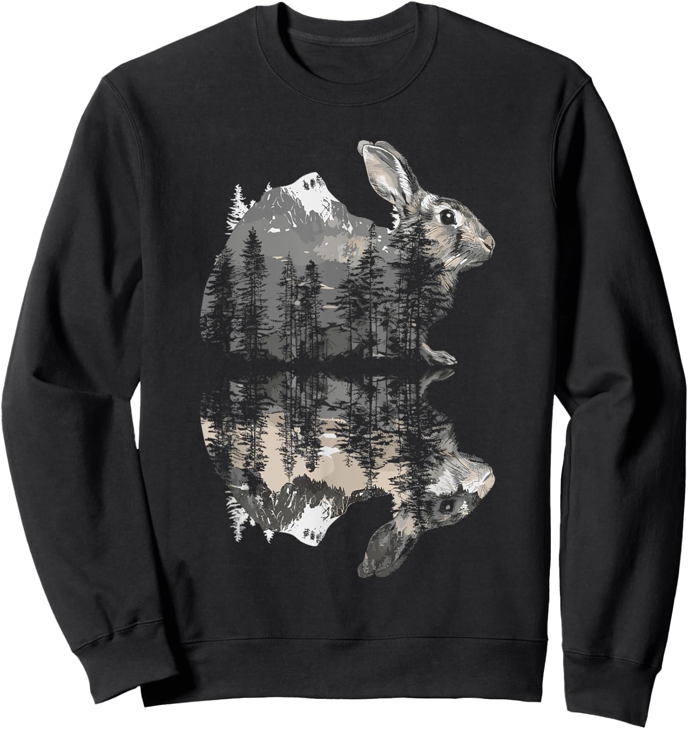 Rabbit Reflection Cute Bunny Nature Wildlife Sweatshirt - Sweatshirt | Black