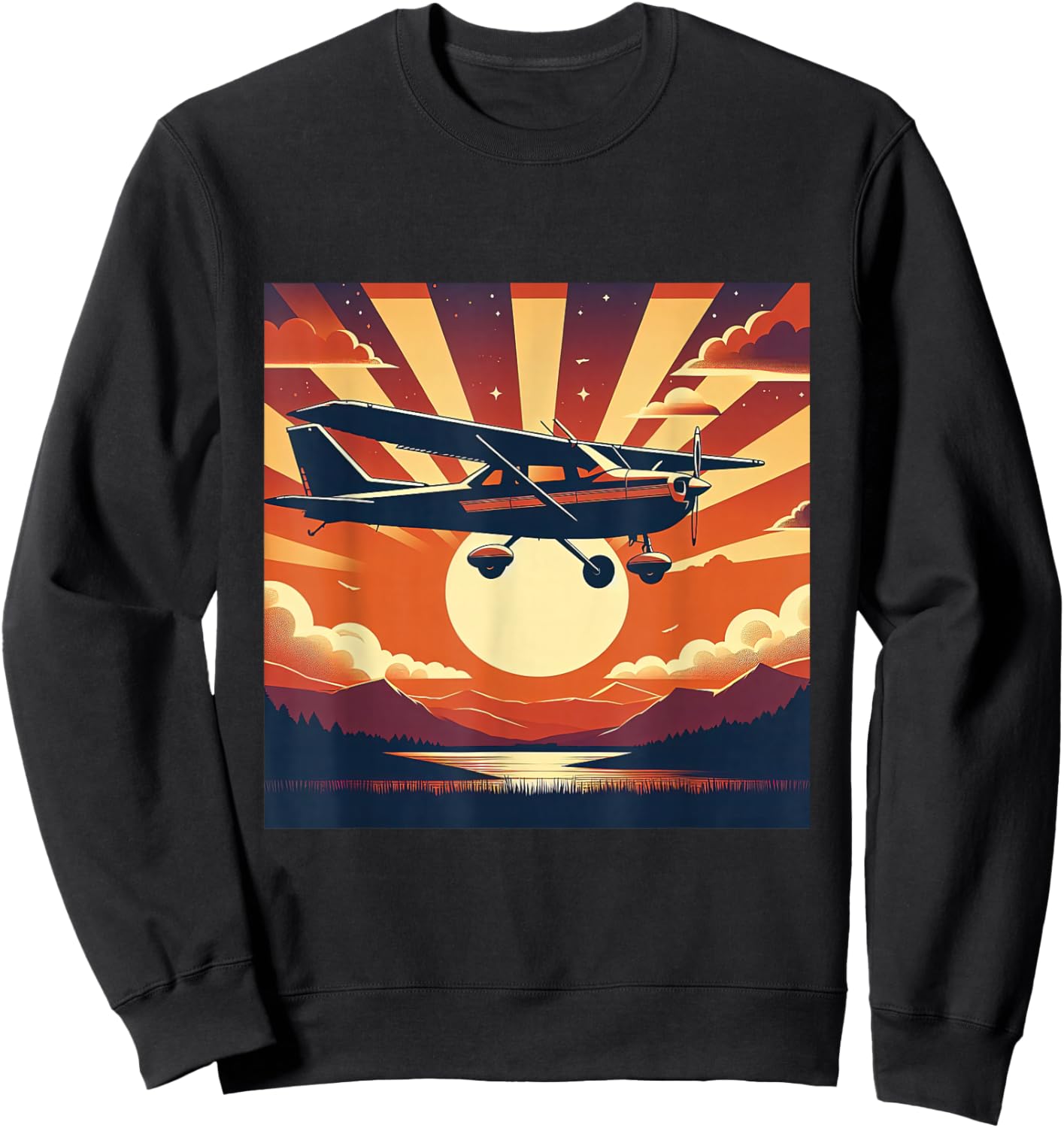 C-172 Skyhawk Vintage C172 Airplane Retro Sunset Pilot Sweatshirt - Sweatshirt | Black