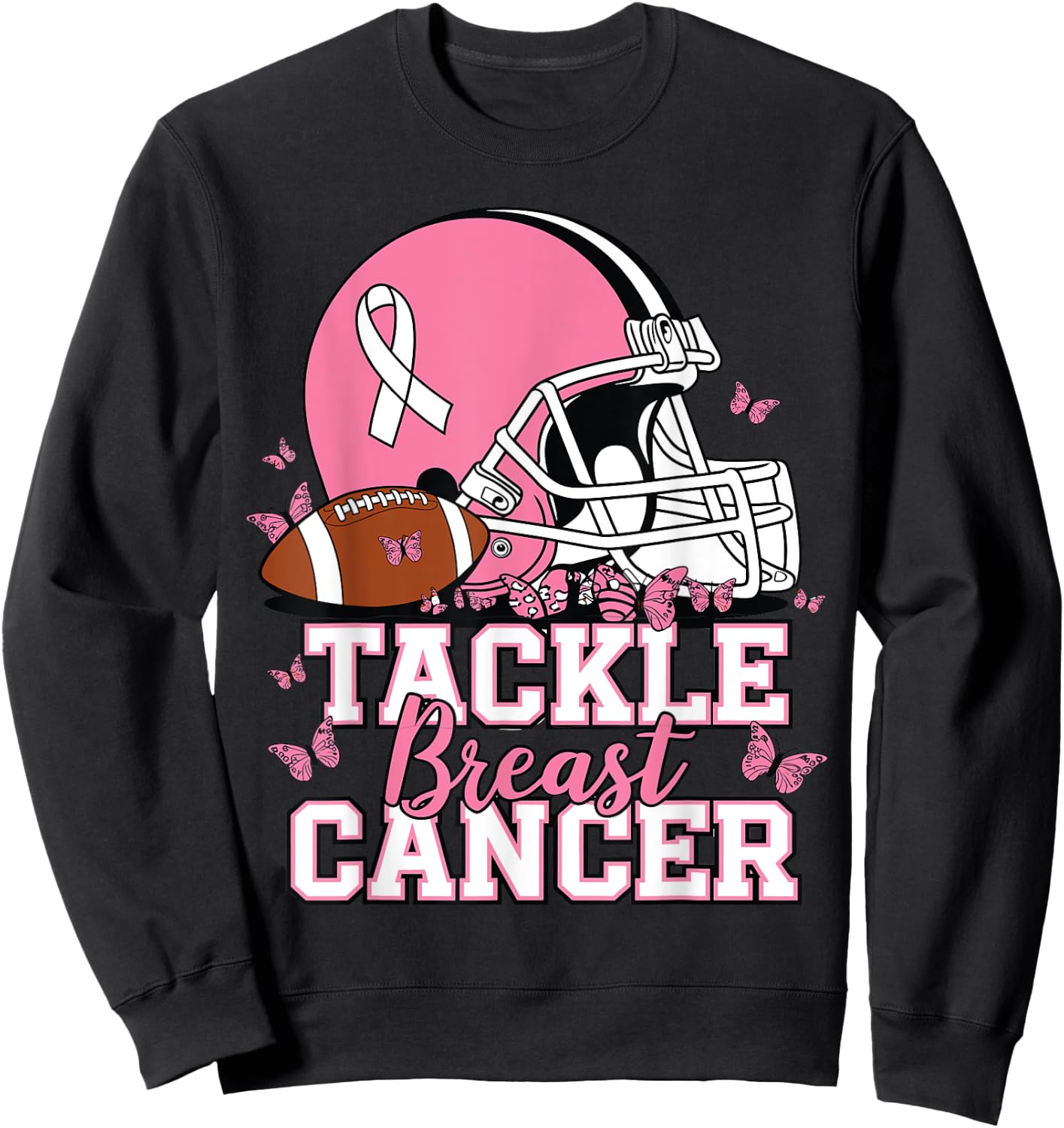 Pink Out Tackle Breast Cancer Awareness American Football Sweatshirt - Sweatshirt | Black