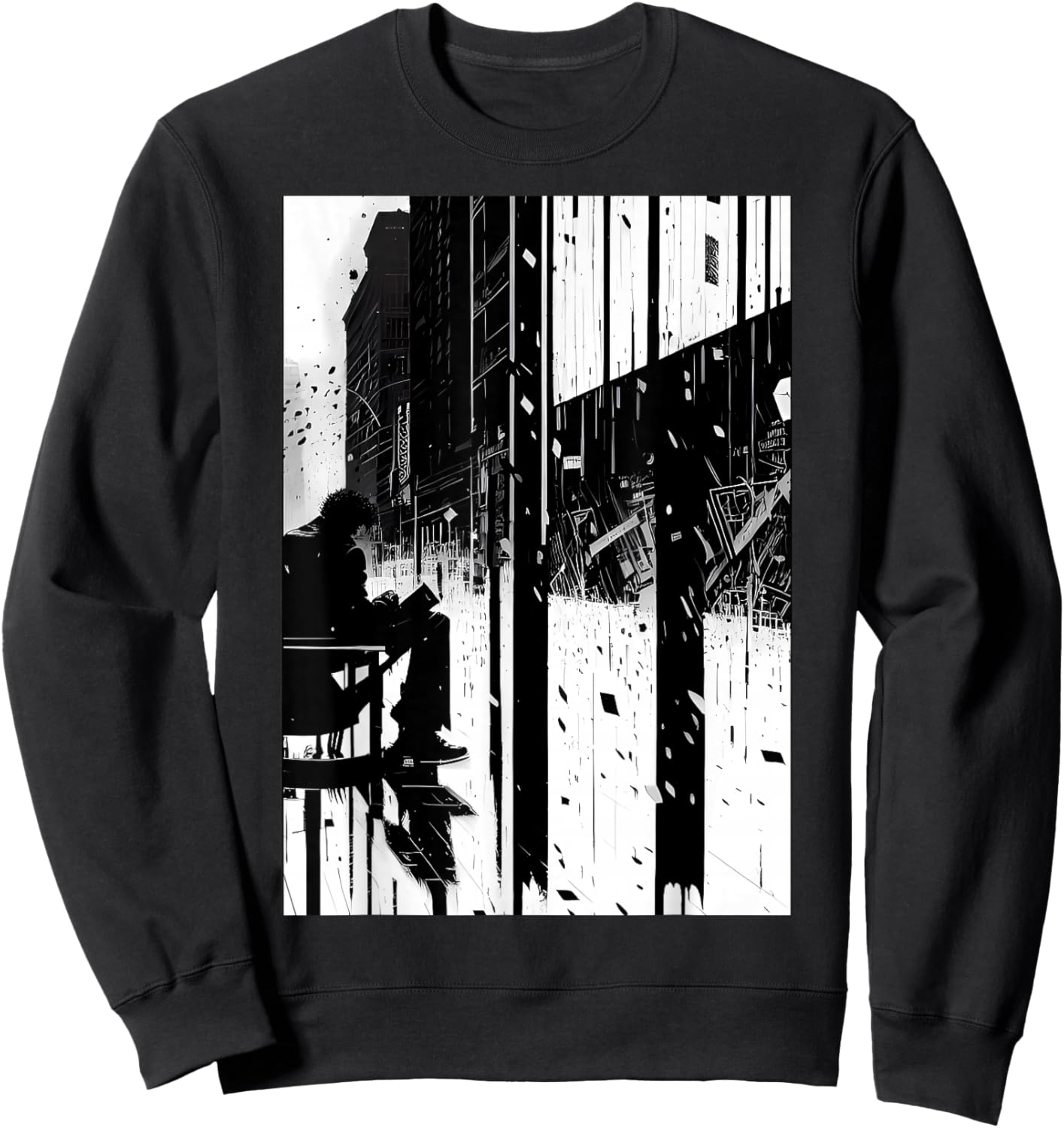 Black and White Abstract Art of Man on a bench in the City. Sweatshirt - Sweatshirt | Black