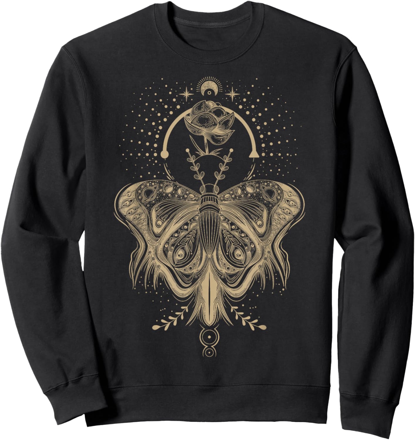Floral Moth Butterfly Flower Celestial Geometry Sweatshirt - Sweatshirt | Black