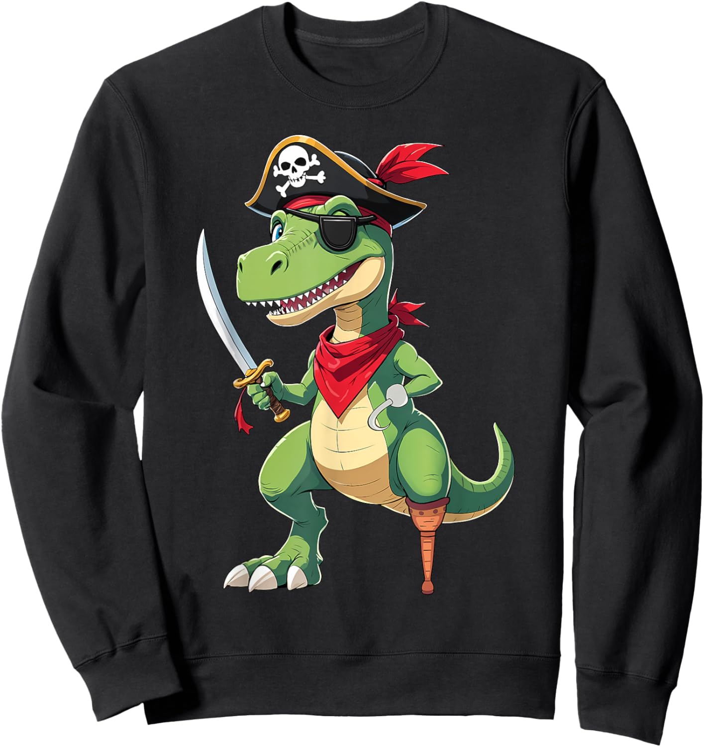 Pirate Dinosaur T Rex Funny Kids Boys Halloween Costume Sweatshirt - Sweatshirt | Black