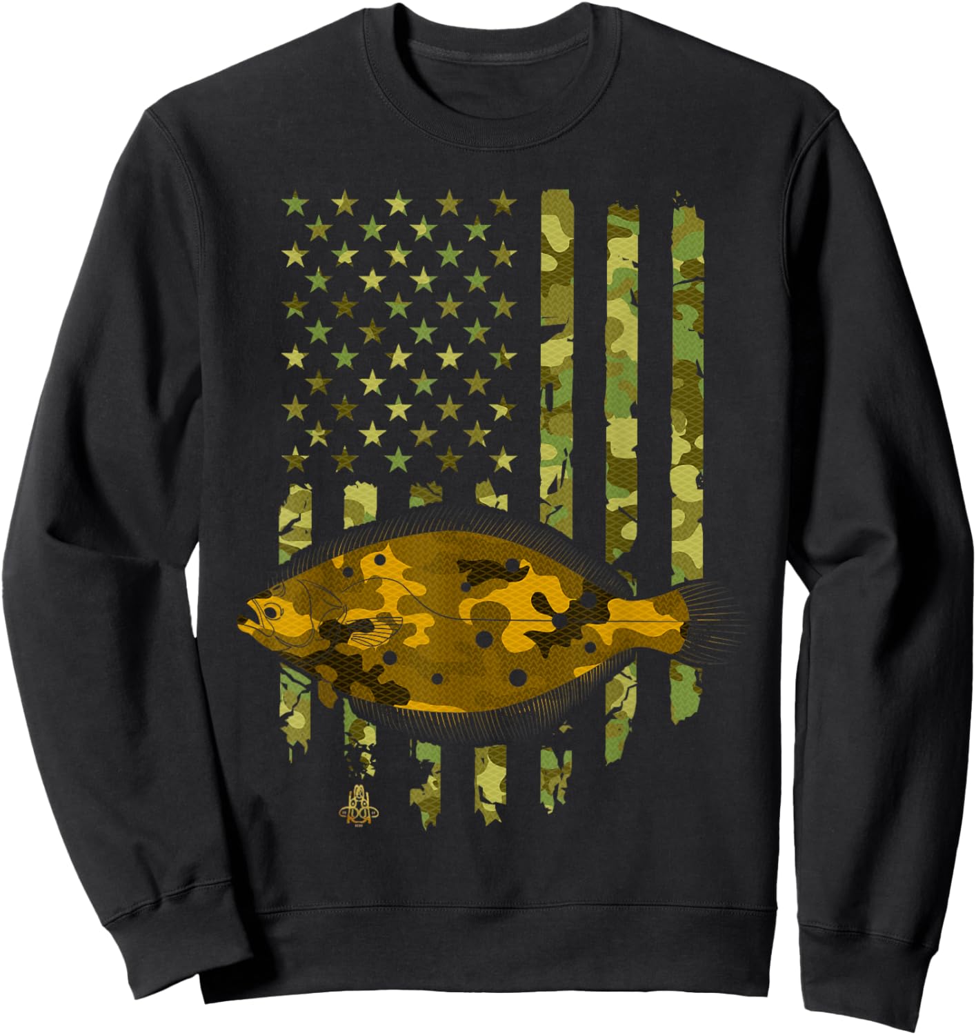 Flatfish Fishing Plaice Halibut American Flag Camouflage Sweatshirt - Sweatshirt | Black