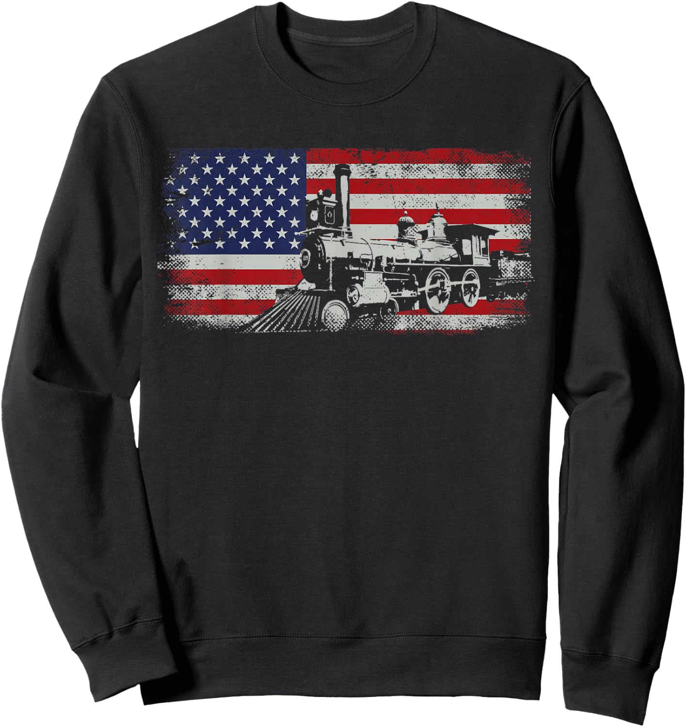 Steam Train Driver Trainspotting Locomotive American Flag Sweatshirt - Sweatshirt | Black