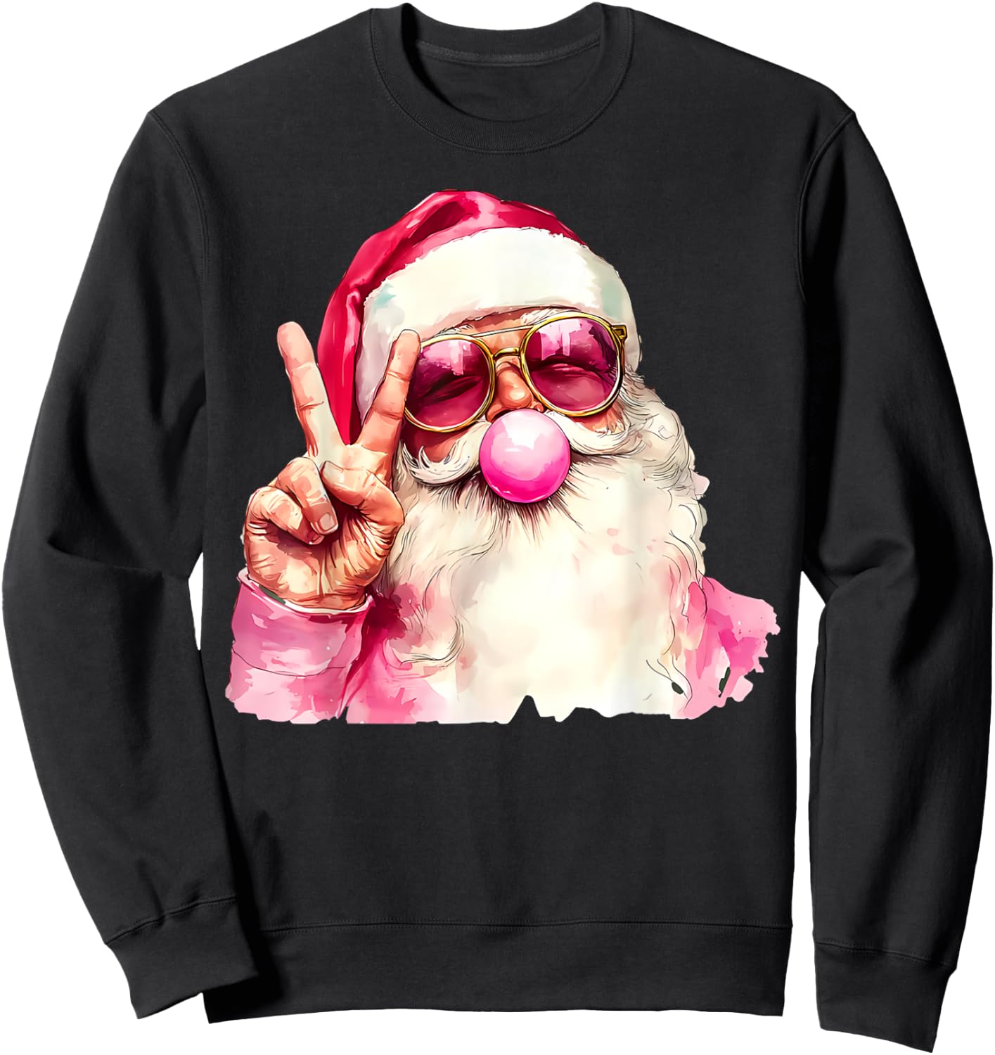 Santa Claus Blowing Bubble Gum Pink Sunglasses Christmas Sweatshirt - Sweatshirt | Black