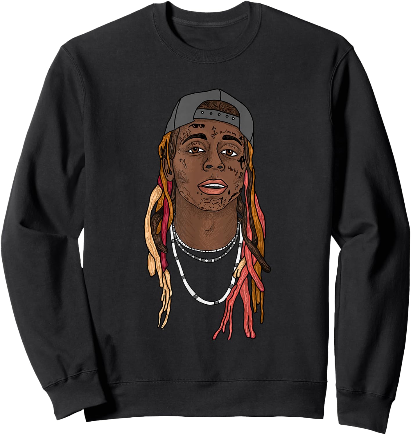 Lil Wayne Illustrated Face Sweatshirt - Sweatshirt | Black