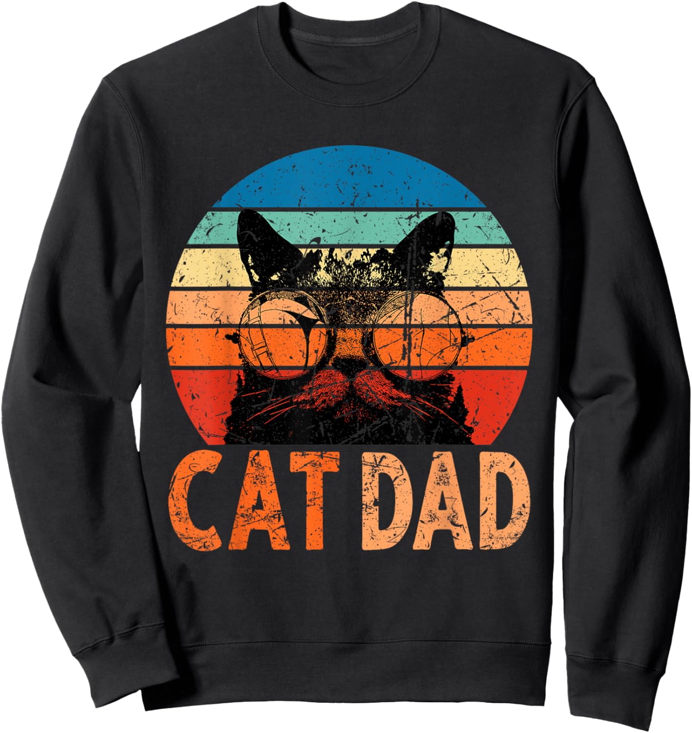 Cat Dad Shirt Daddy Funny Retro Cat Dad Men Father's Day Sweatshirt - Sweatshirt | Black