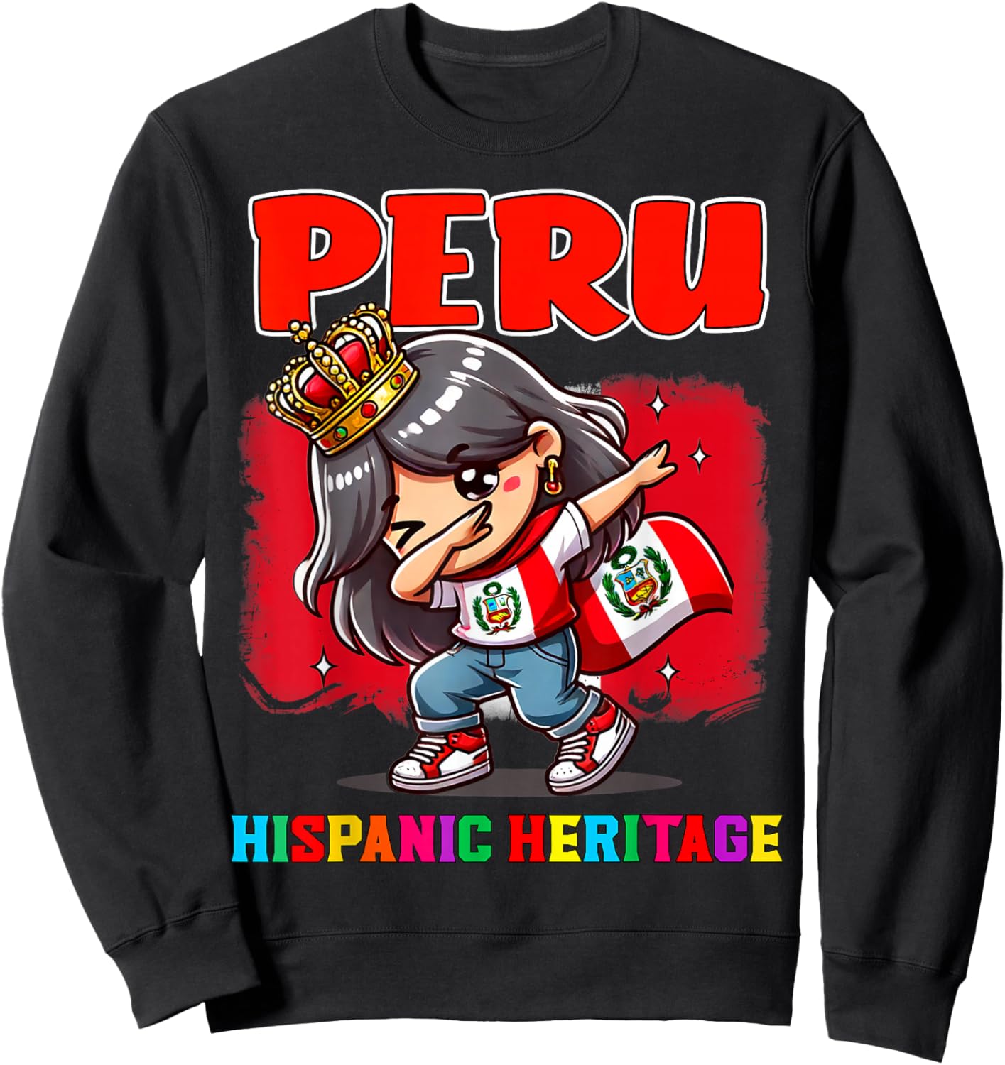 Peru Dabbing Girl Hispanic Heritage Celebration for Kids Sweatshirt - Sweatshirt | Black