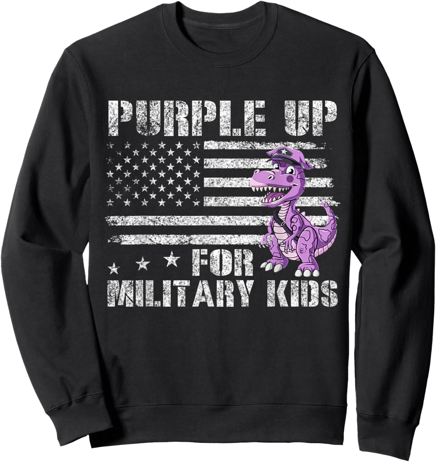 Purple Up For Military Dinosaur Kids Military Month Shirt Sweatshirt - Sweatshirt | Black