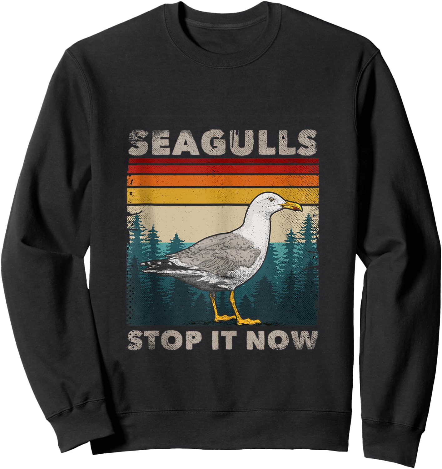 Funny Seagulls Stop It Now Bird Lover 80s Retro Seagull Sweatshirt - Sweatshirt | Black