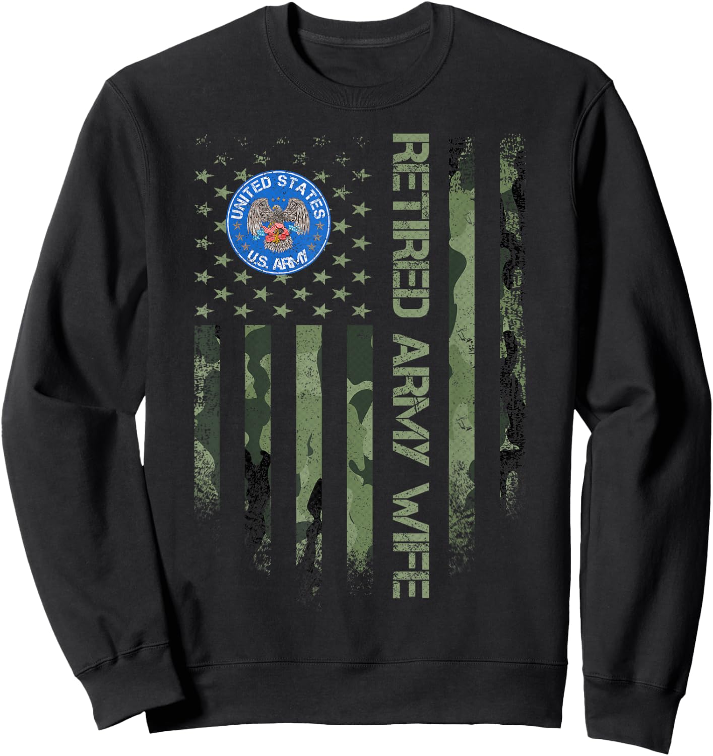 Vintage USA American Camo Flag Retired US Army Veteran Wife Sweatshirt - Sweatshirt | Black