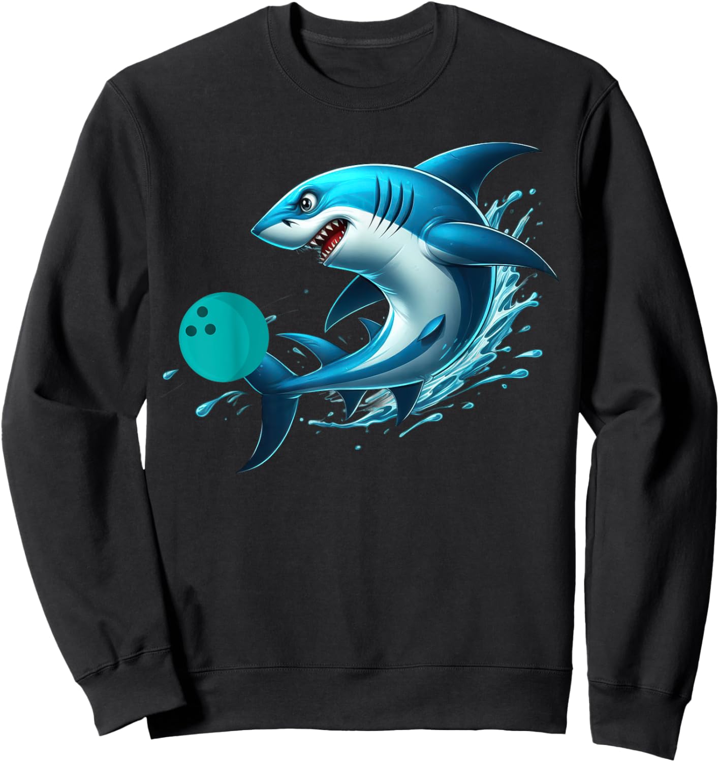 Funny Bowling Graphic Bowling Shark Playing Bowling Sweatshirt - Sweatshirt | Black